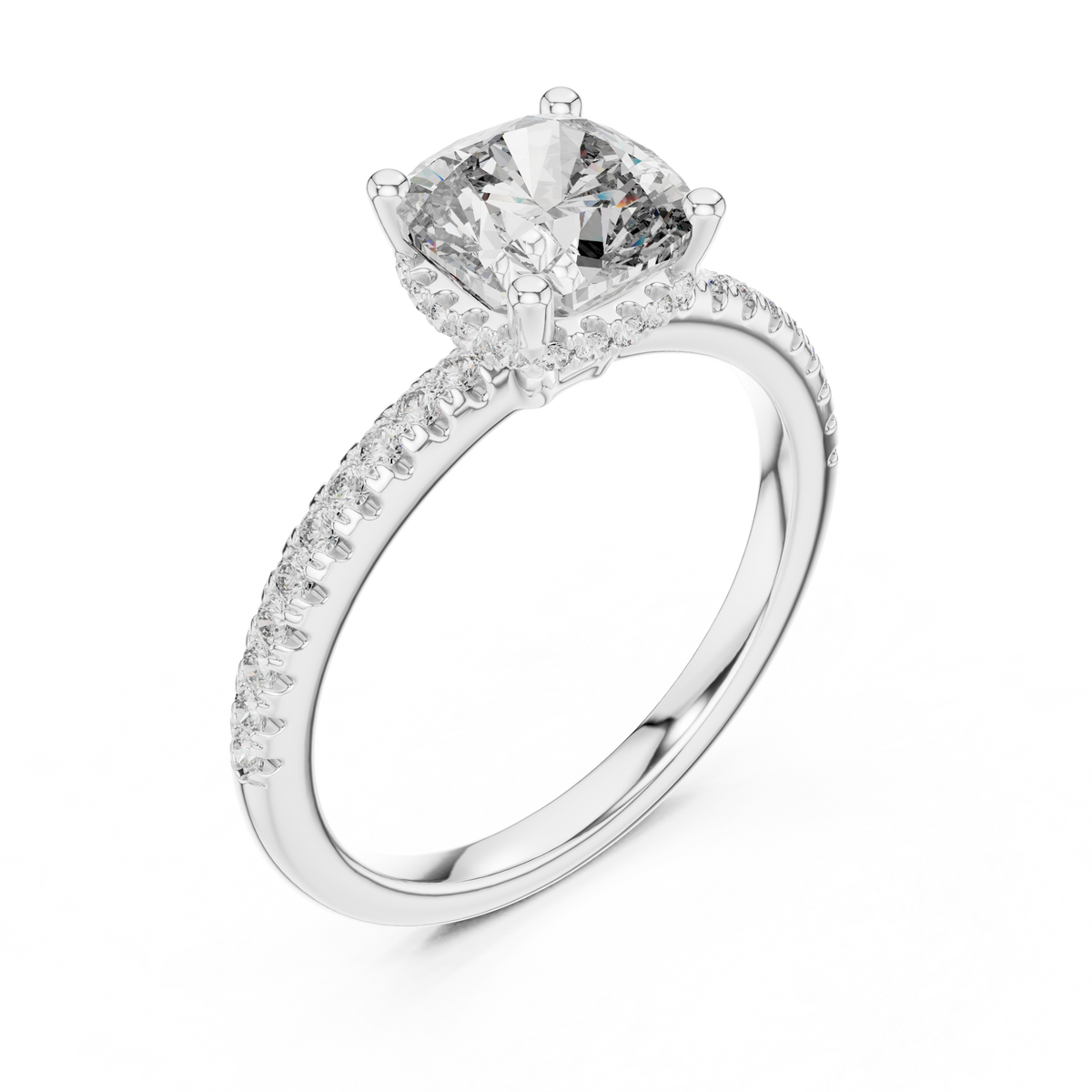 Gold 2Ct Solitaire Pave Cushion Lab Grown Diamond Halix Ring