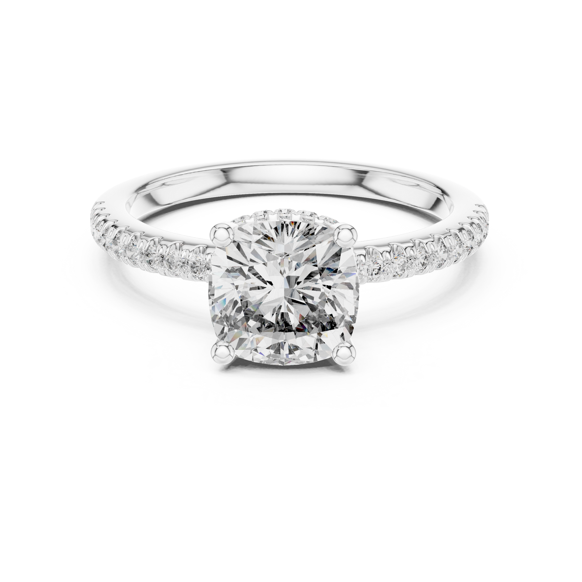 Gold 2Ct Solitaire Pave Cushion Lab Grown Diamond Halix Ring