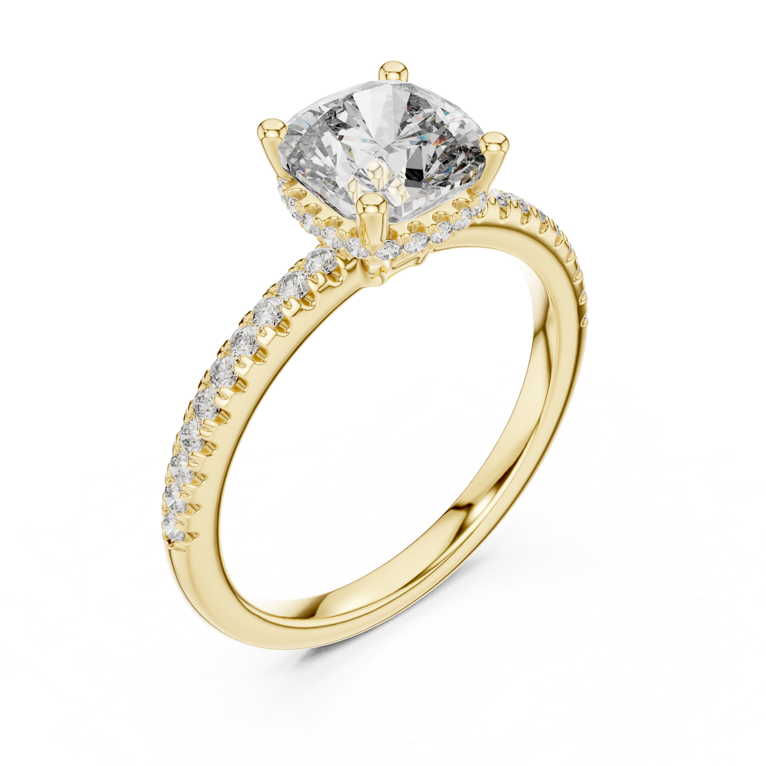 Gold 2Ct Solitaire Pave Cushion Lab Grown Diamond Halix Ring