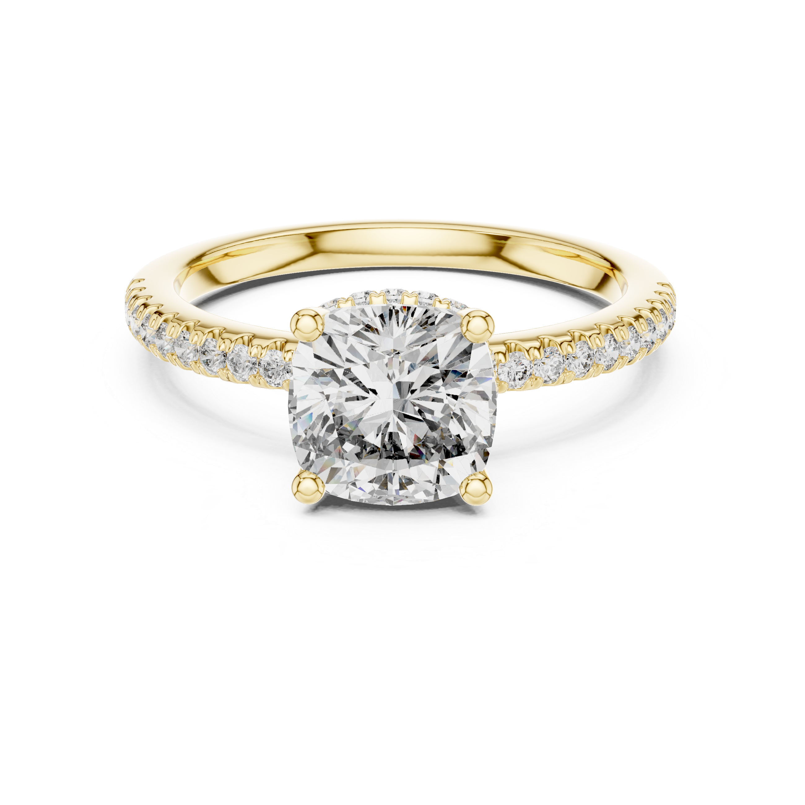 Gold 2Ct Solitaire Pave Cushion Lab Grown Diamond Halix Ring