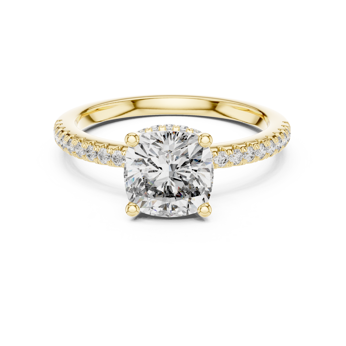 Gold 2Ct Solitaire Pave Cushion Lab Grown Diamond Halix Ring