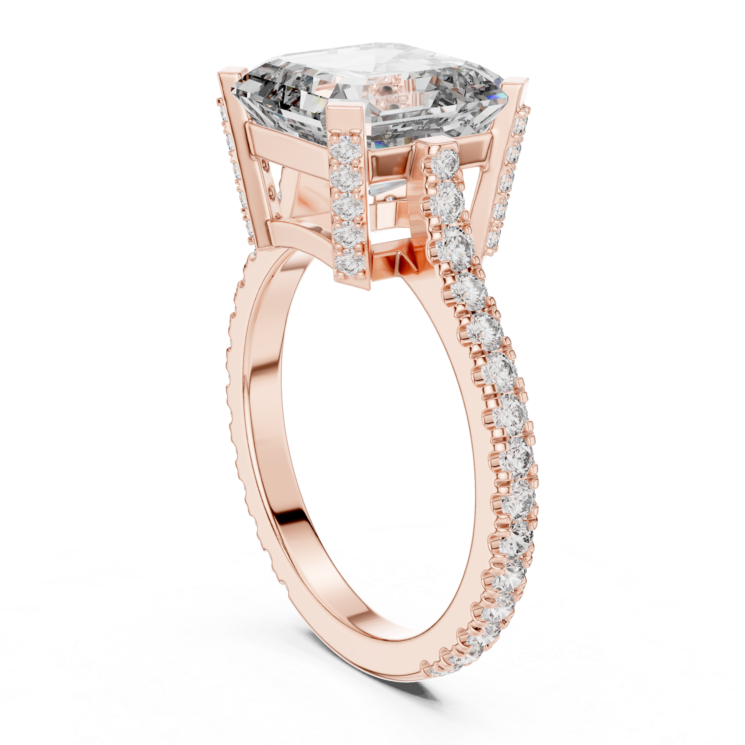 Gold 4Ct Solitaire Pave Band Asscher Lab Grown Diamond Eslyn Ring