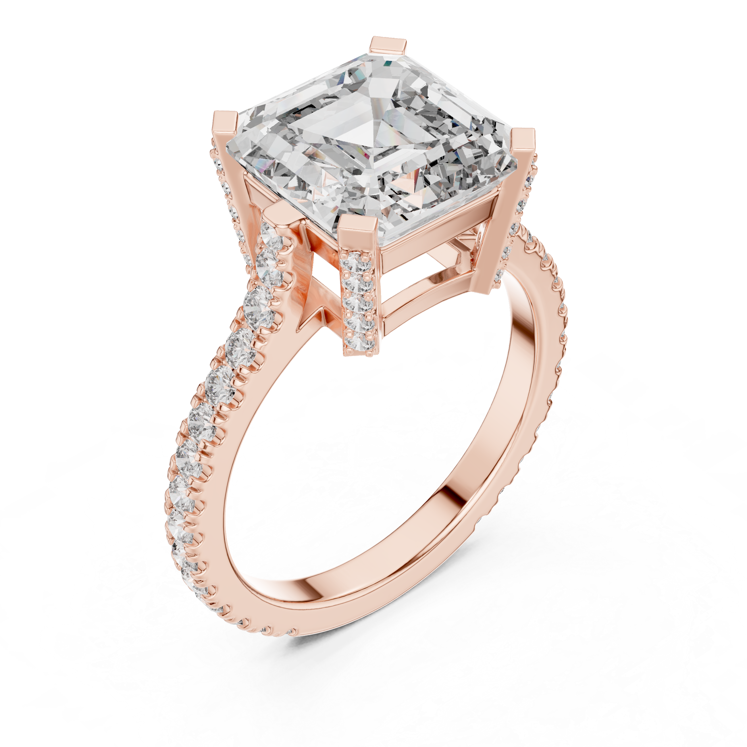 Gold 4Ct Solitaire Pave Band Asscher Lab Grown Diamond Eslyn Ring