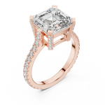 Gold 4Ct Solitaire Pave Band Asscher Lab Grown Diamond Eslyn Ring