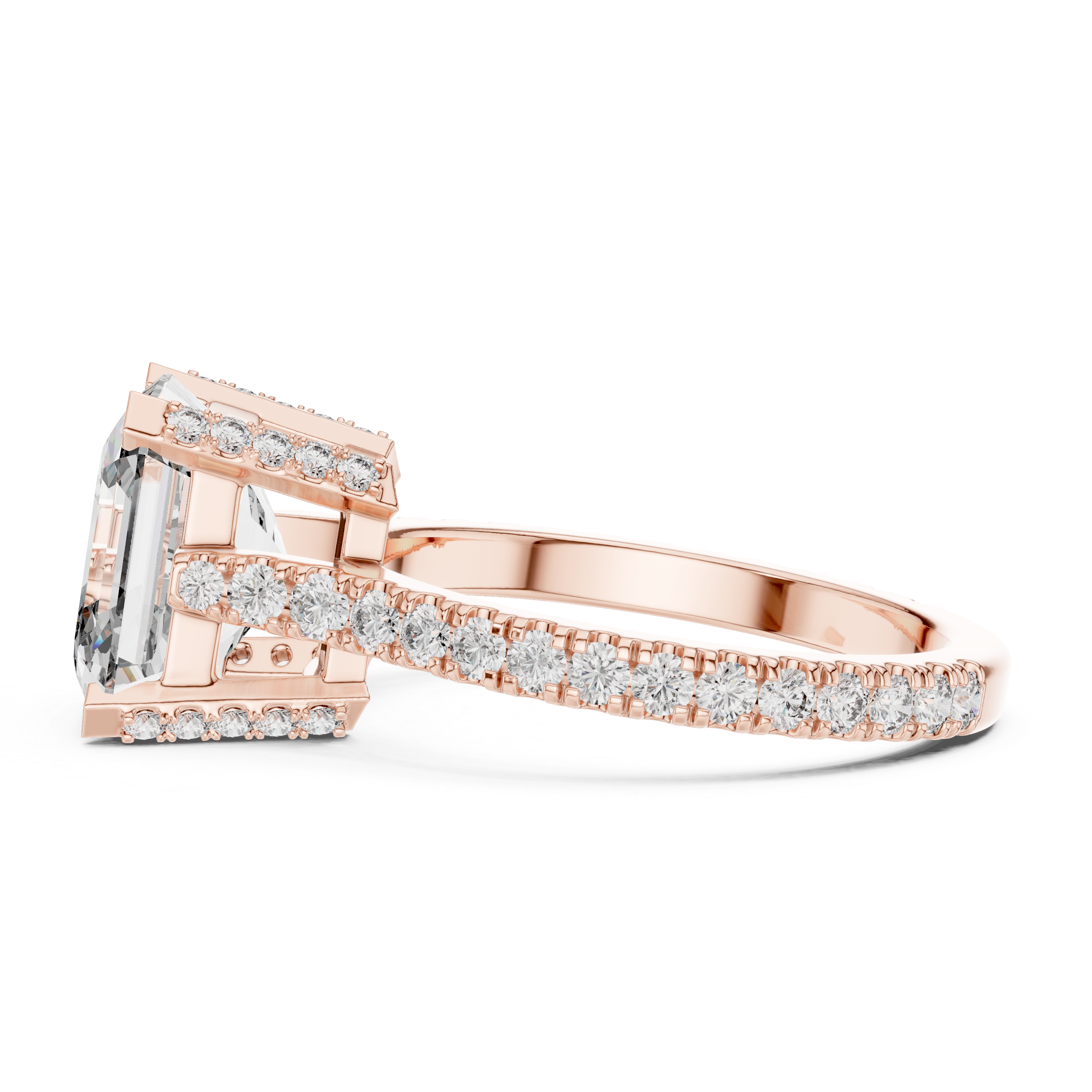 Gold 4Ct Solitaire Pave Band Asscher Lab Grown Diamond Eslyn Ring