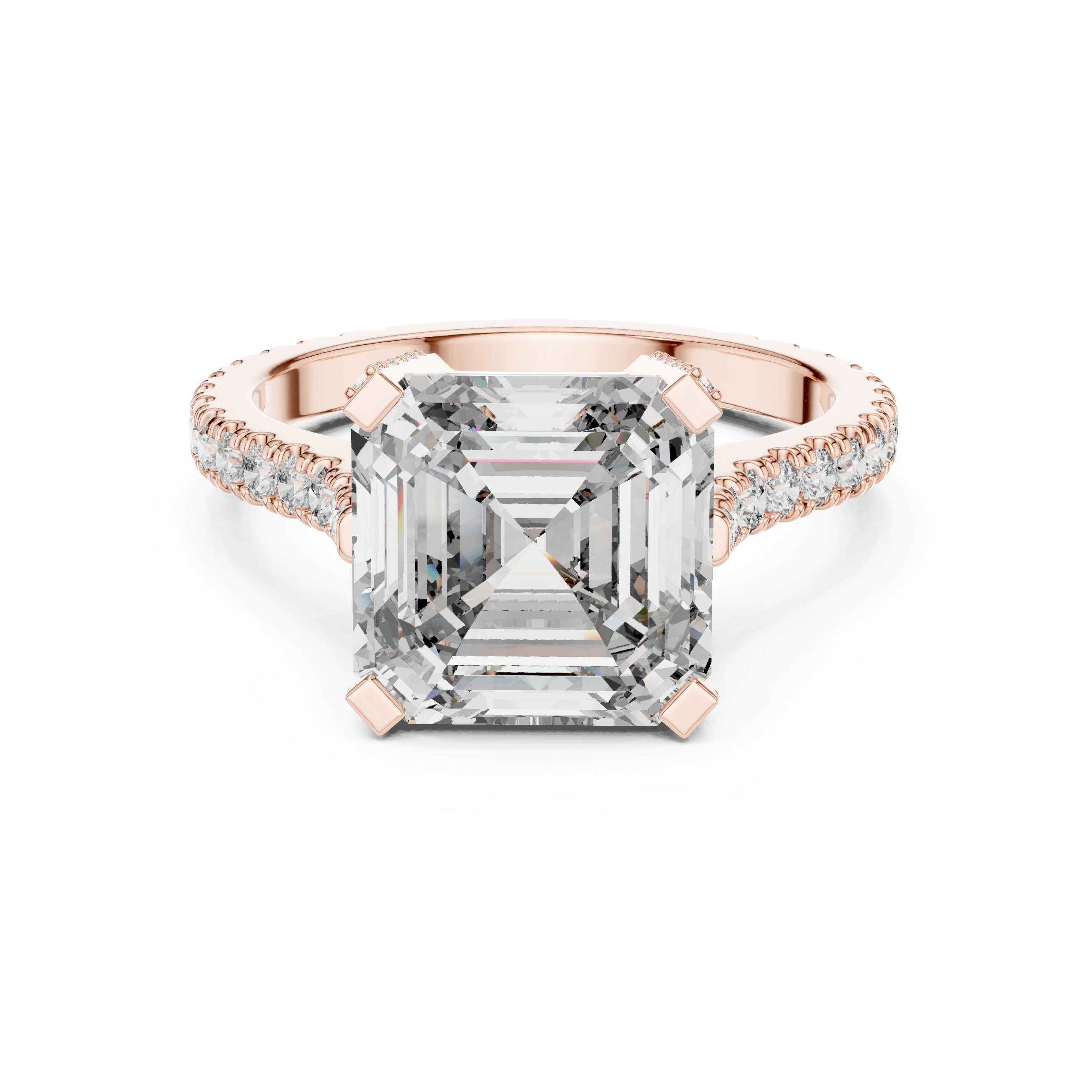Gold 4Ct Solitaire Pave Band Asscher Lab Grown Diamond Eslyn Ring