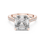 Gold 4Ct Solitaire Pave Band Asscher Lab Grown Diamond Eslyn Ring