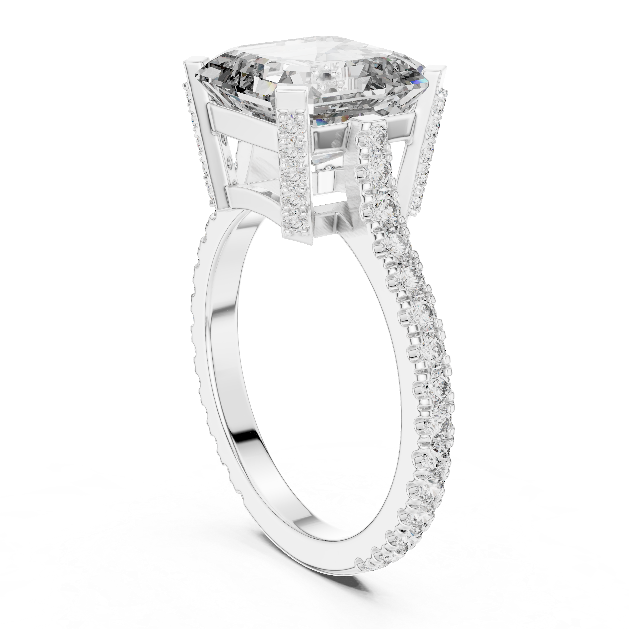 Gold 4Ct Solitaire Pave Band Asscher Lab Grown Diamond Eslyn Ring
