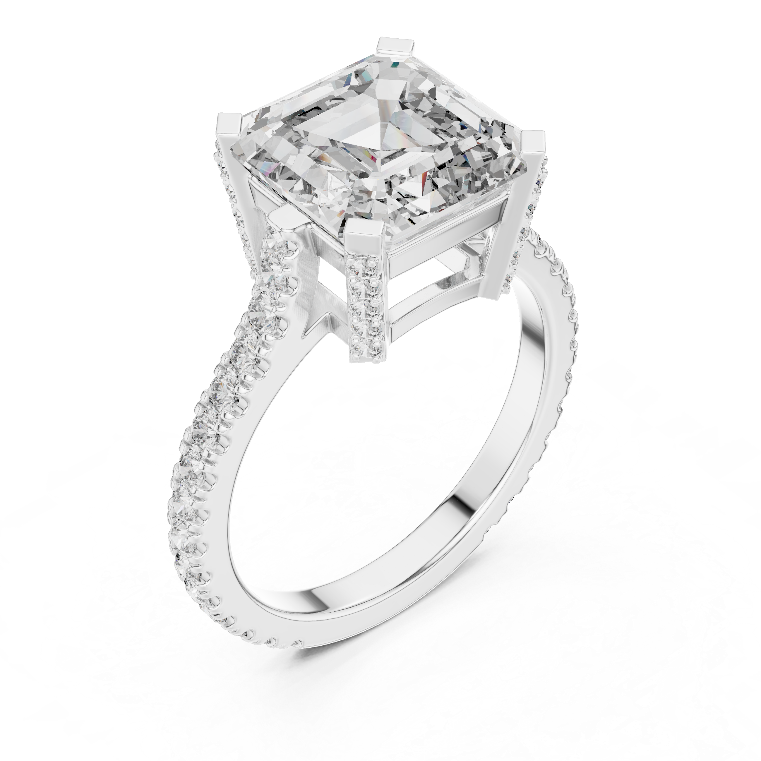 Gold 4Ct Solitaire Pave Band Asscher Lab Grown Diamond Eslyn Ring