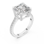 Gold 4Ct Solitaire Pave Band Asscher Lab Grown Diamond Eslyn Ring