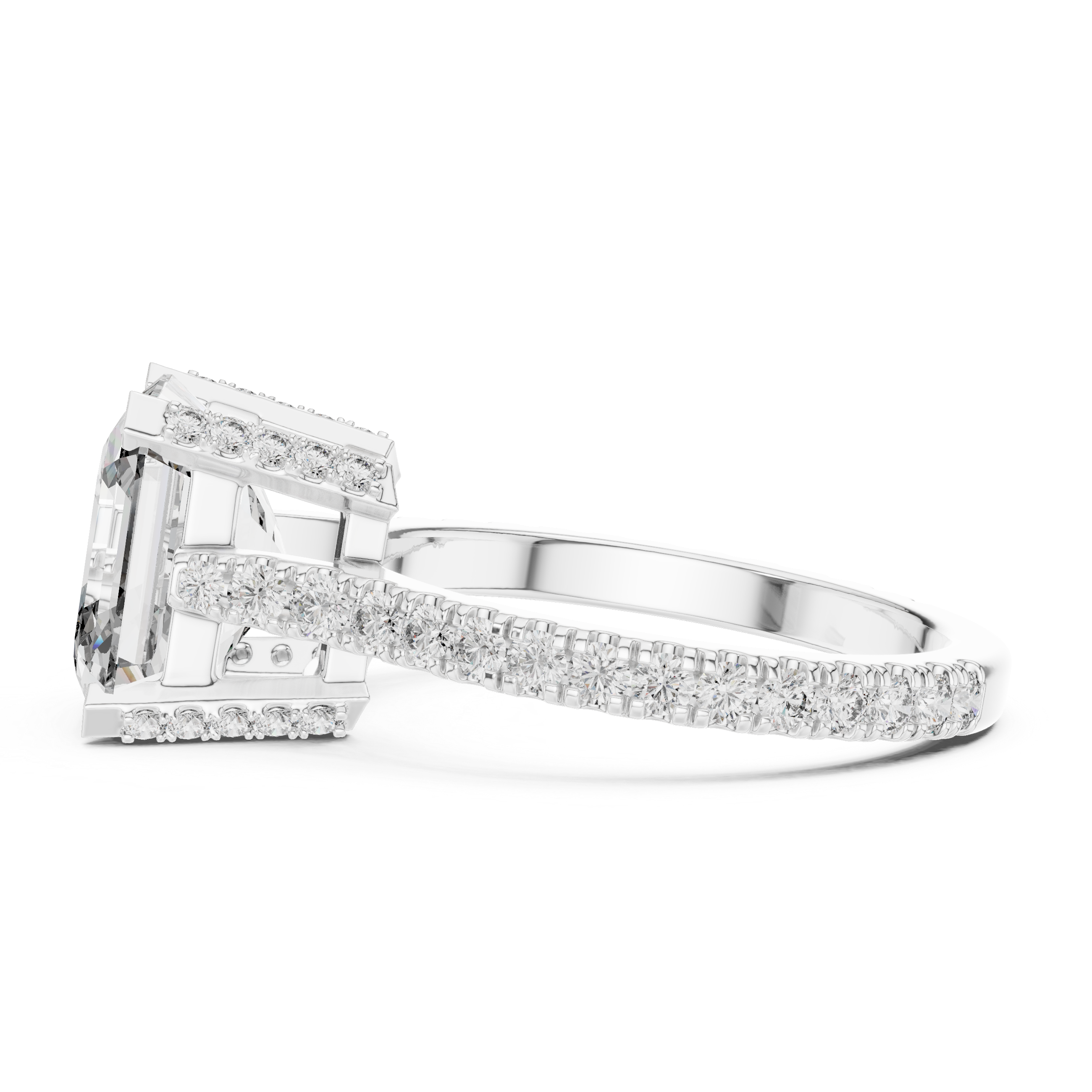 Gold 4Ct Solitaire Pave Band Asscher Lab Grown Diamond Eslyn Ring