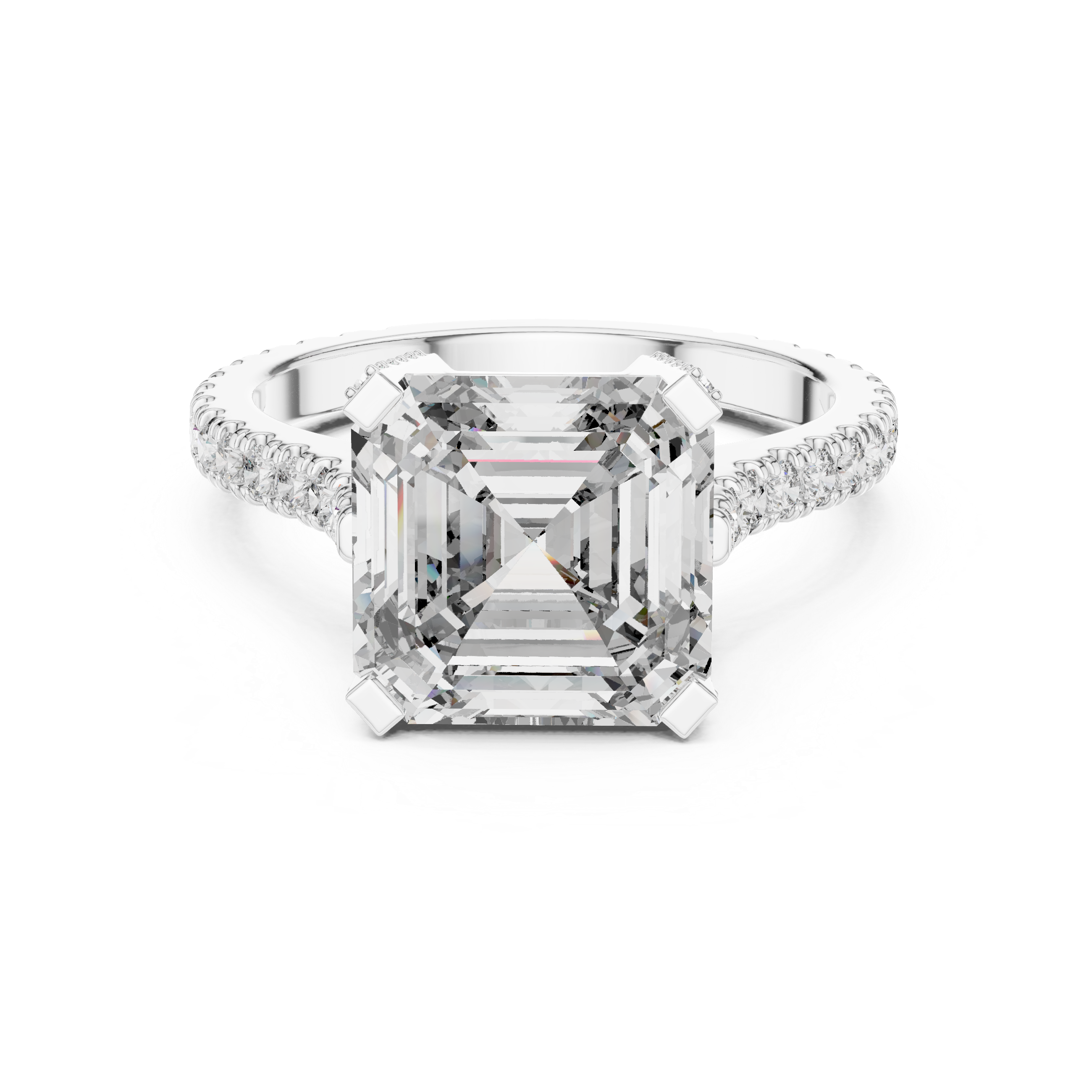 Gold 4Ct Solitaire Pave Band Asscher Lab Grown Diamond Eslyn Ring