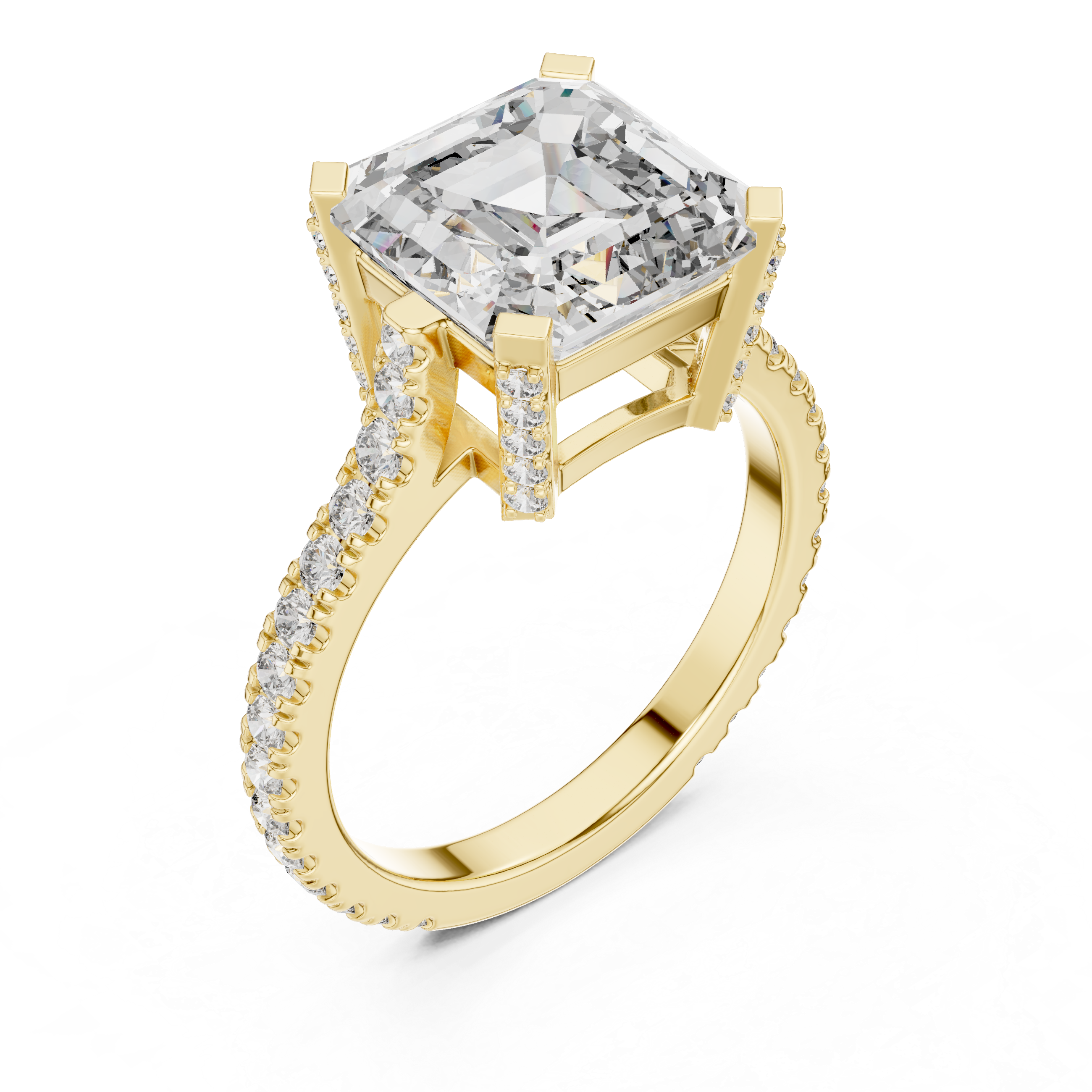 Gold 4Ct Solitaire Pave Band Asscher Lab Grown Diamond Eslyn Ring