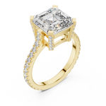 Gold 4Ct Solitaire Pave Band Asscher Lab Grown Diamond Eslyn Ring