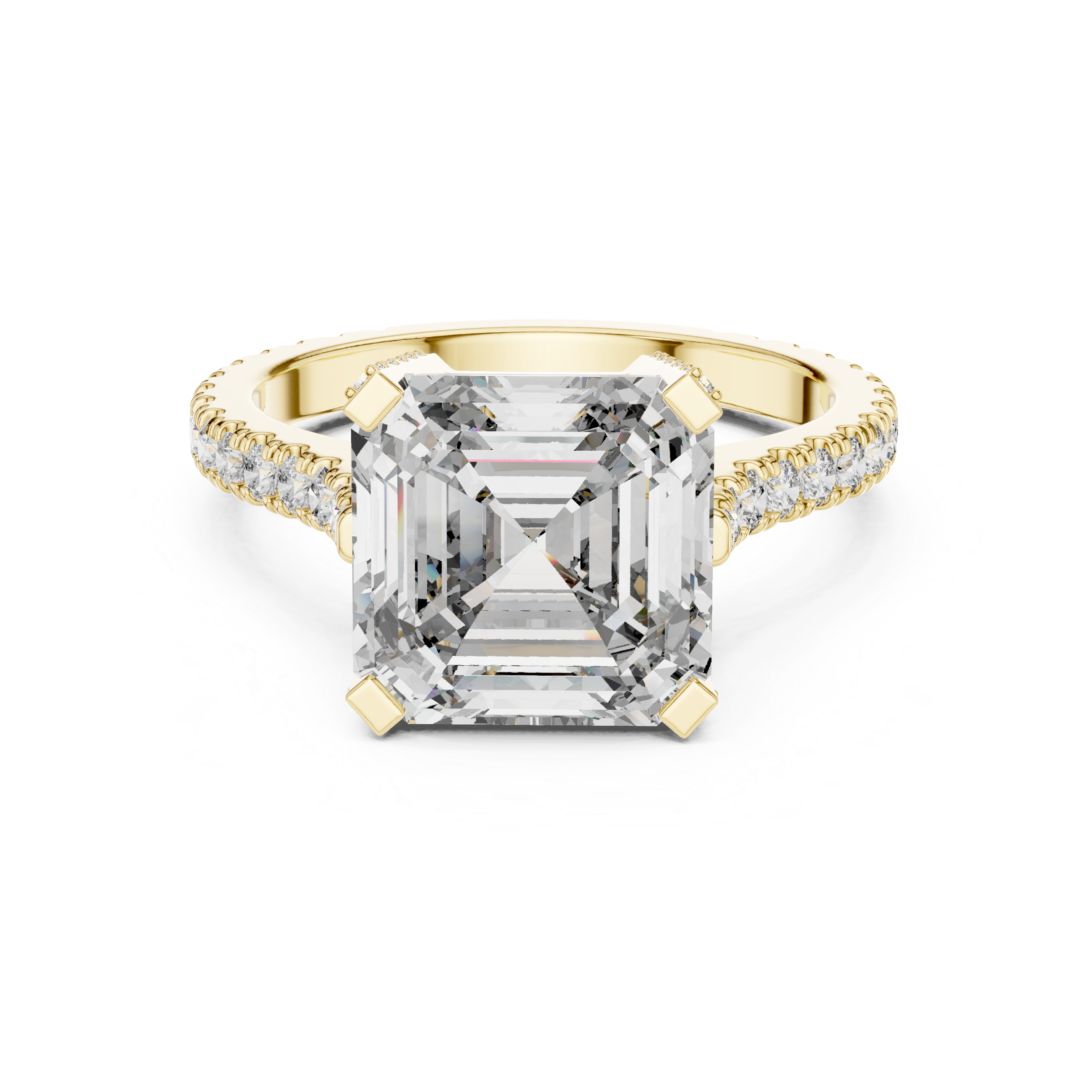 Gold 4Ct Solitaire Pave Band Asscher Lab Grown Diamond Eslyn Ring