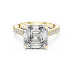 Gold 4Ct Solitaire Pave Band Asscher Lab Grown Diamond Eslyn Ring