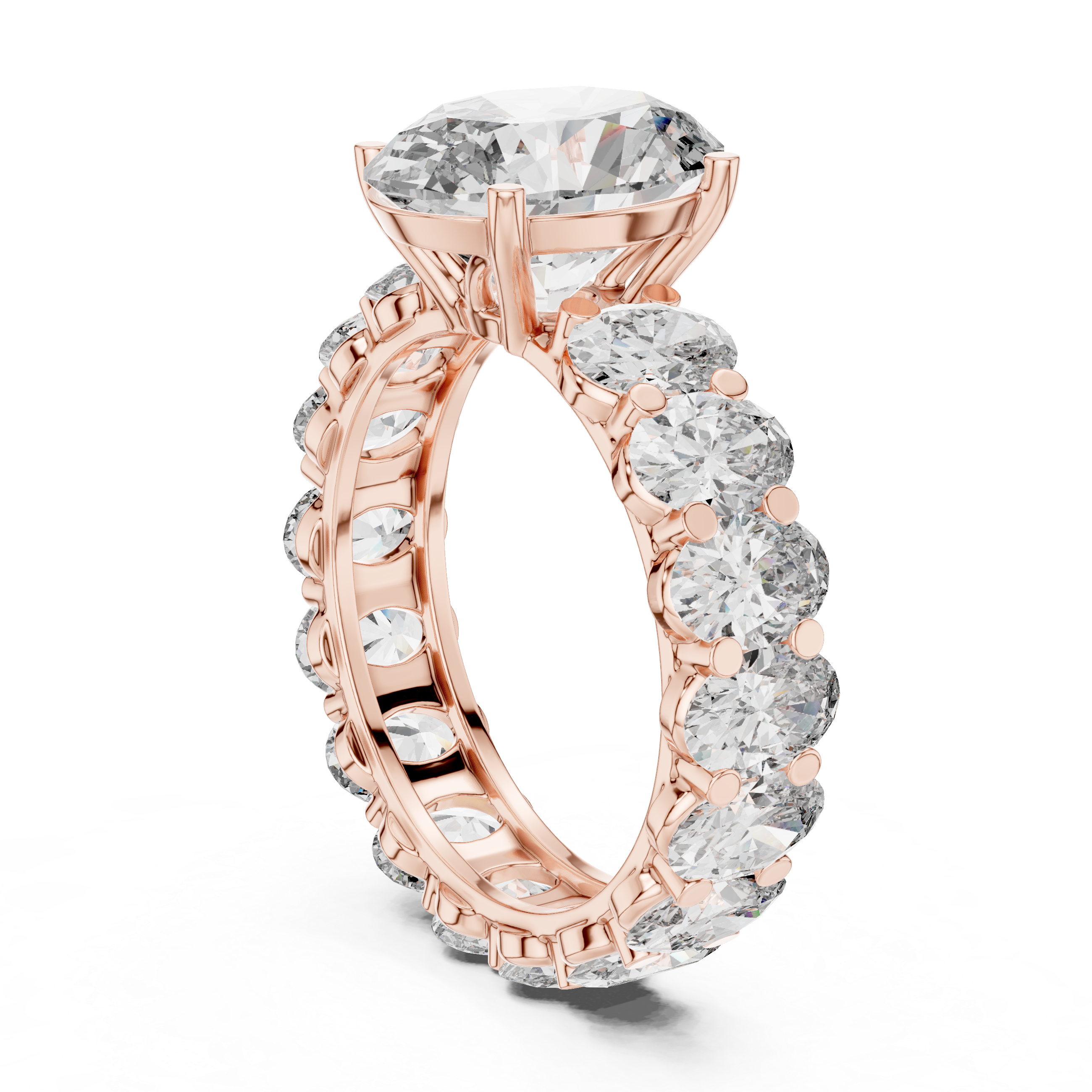 Gold 3Ct Solitaire Eternity Band Oval Lab Grown Diamond Belix Ring