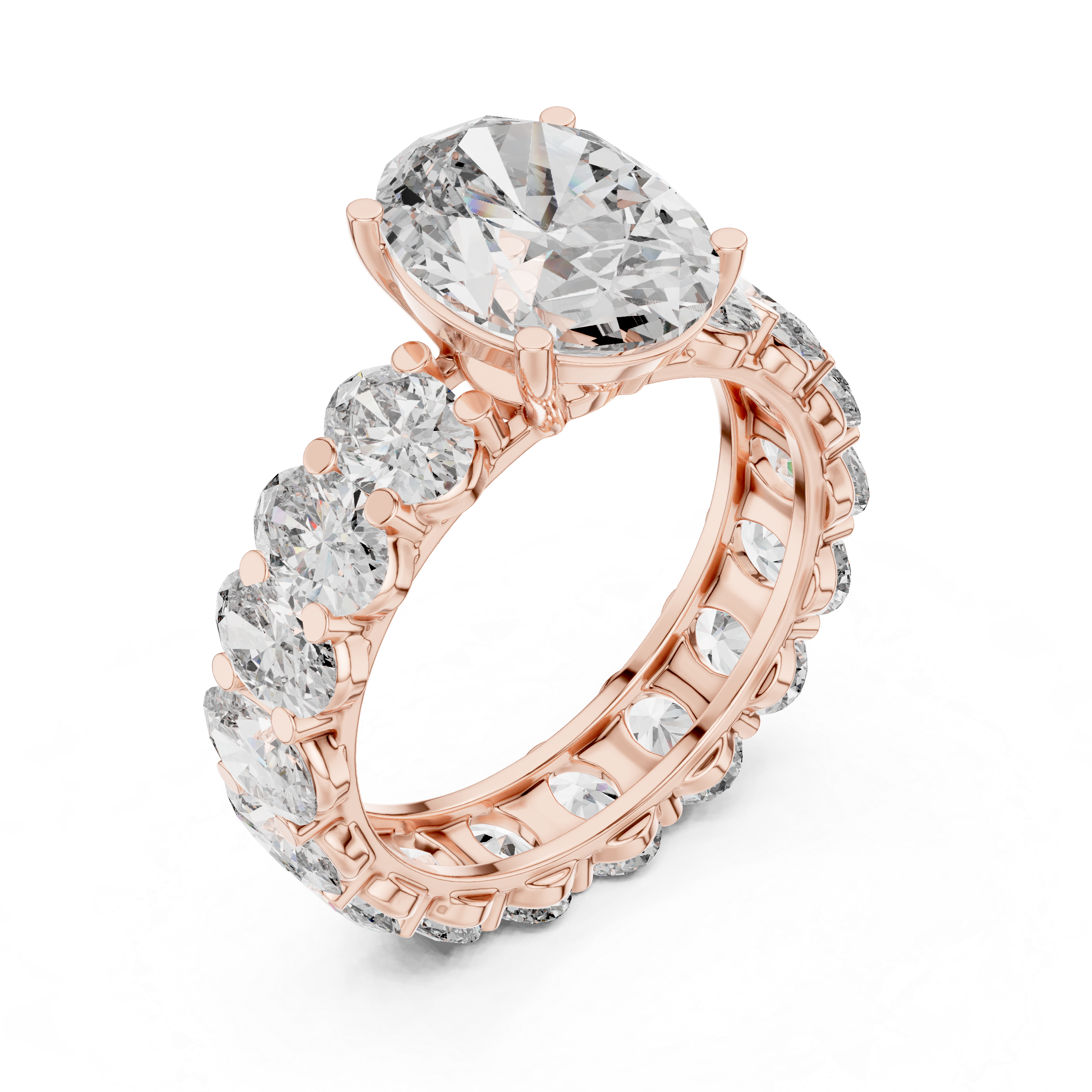 Gold 3Ct Solitaire Eternity Band Oval Lab Grown Diamond Belix Ring