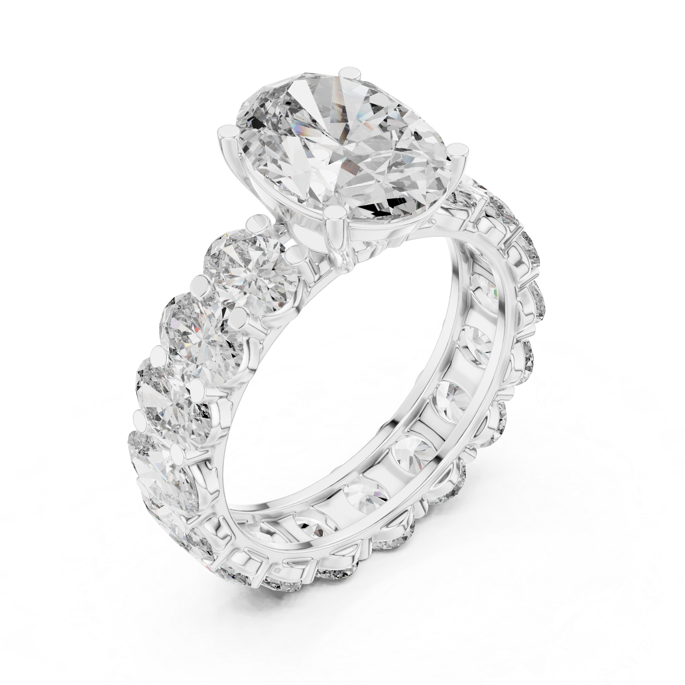 Gold 3Ct Solitaire Eternity Band Oval Lab Grown Diamond Belix Ring