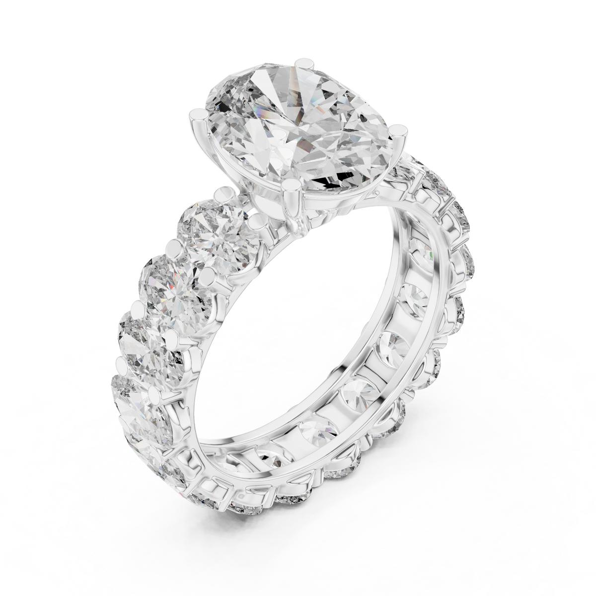 Gold 3Ct Solitaire Eternity Band Oval Lab Grown Diamond Belix Ring