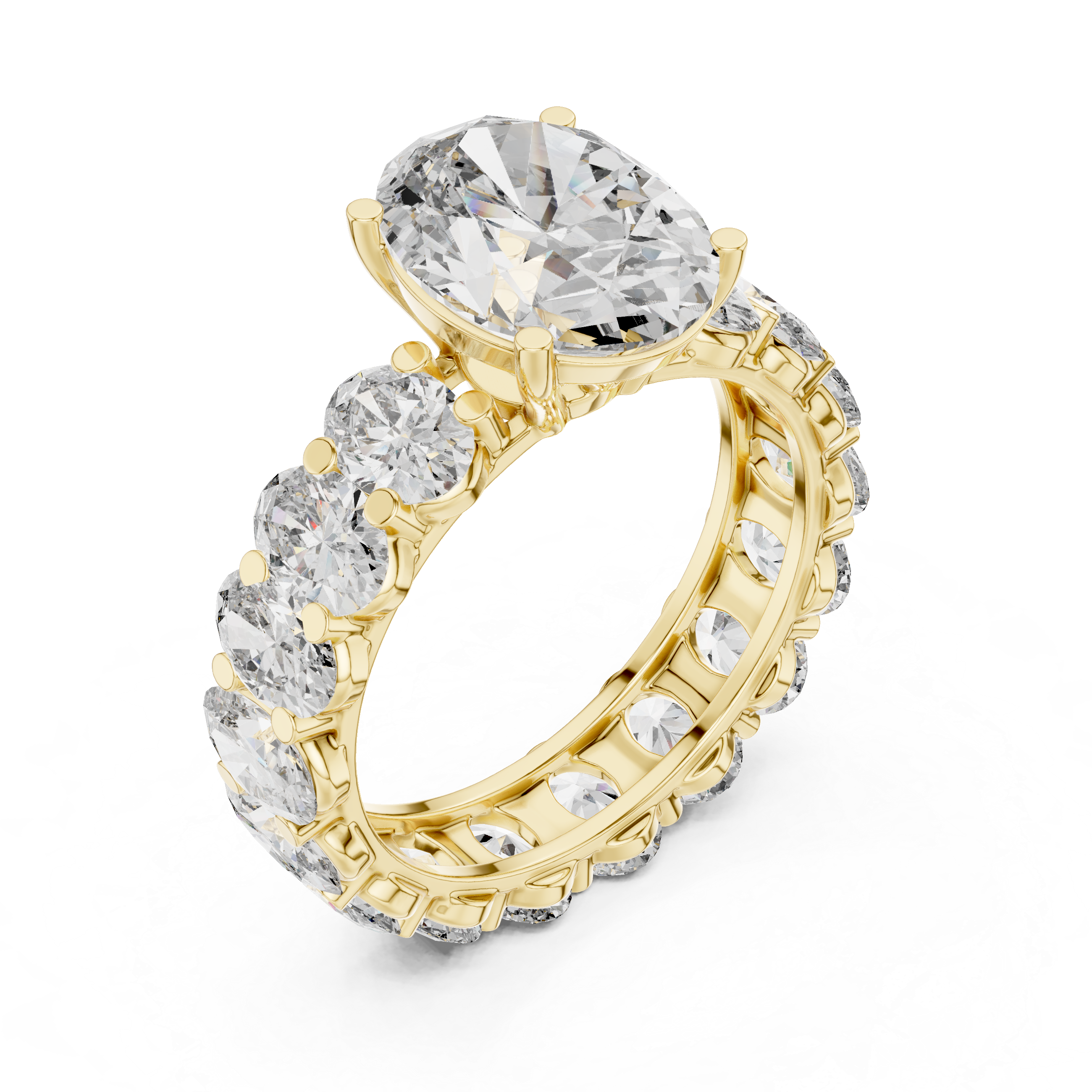 Gold 3Ct Solitaire Eternity Band Oval Lab Grown Diamond Belix Ring