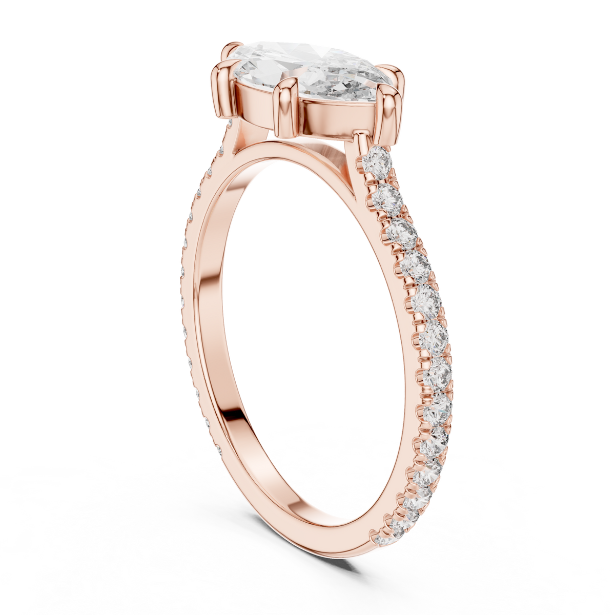 Gold 1Ct Solitaire Pave Band Marquise Lab Grown Diamond Zephia Ring