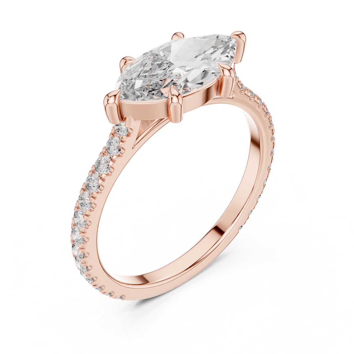 Gold 1Ct Solitaire Pave Band Marquise Lab Grown Diamond Zephia Ring