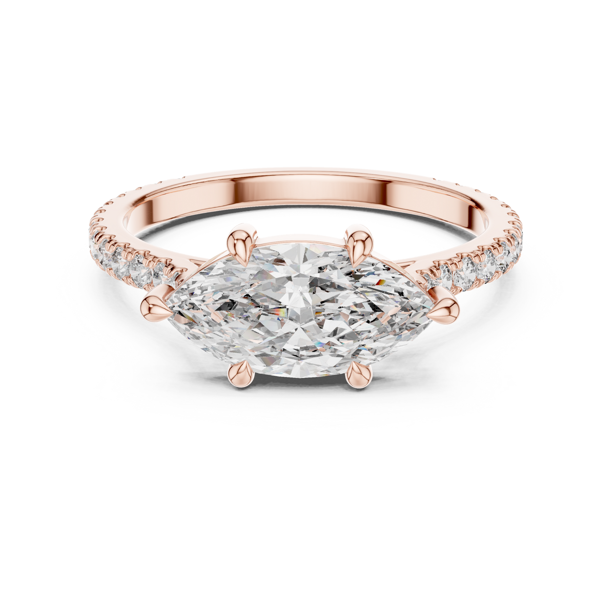 Gold 1Ct Solitaire Pave Band Marquise Lab Grown Diamond Zephia Ring