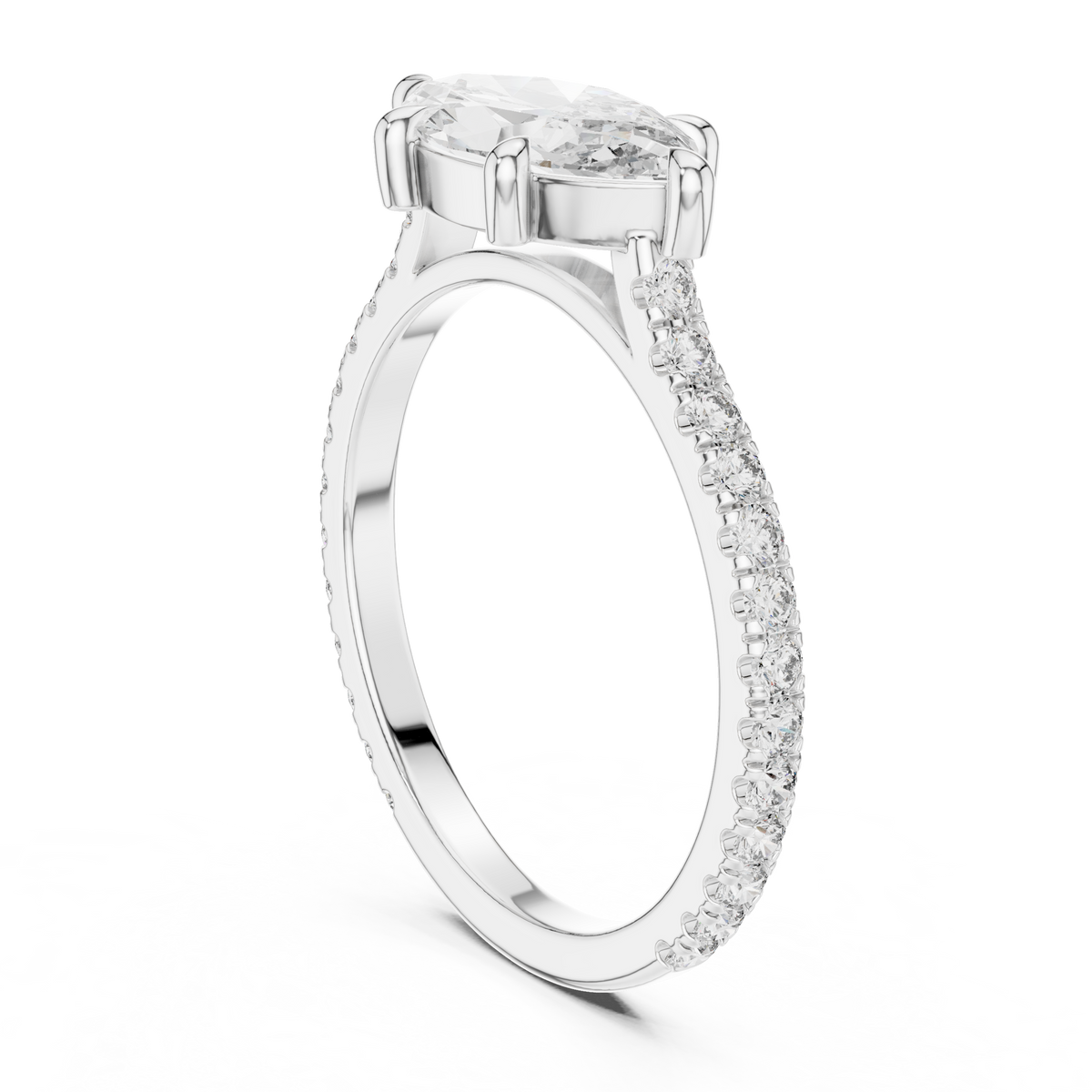 Gold 1Ct Solitaire Pave Band Marquise Lab Grown Diamond Zephia Ring