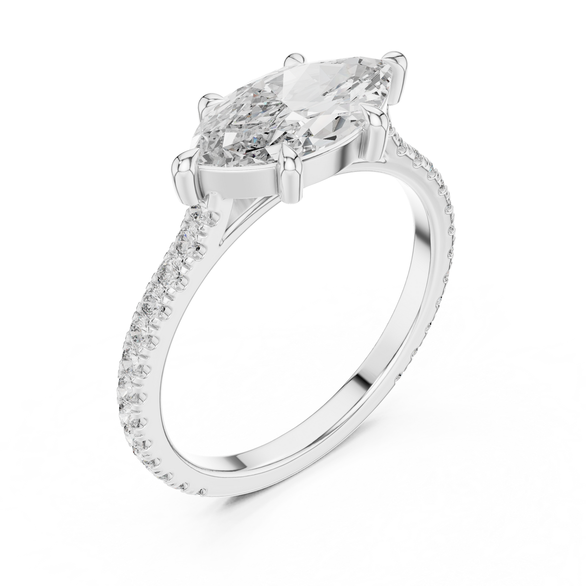 Gold 1Ct Solitaire Pave Band Marquise Lab Grown Diamond Zephia Ring