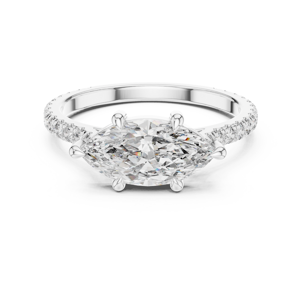 Gold 1Ct Solitaire Pave Band Marquise Lab Grown Diamond Zephia Ring