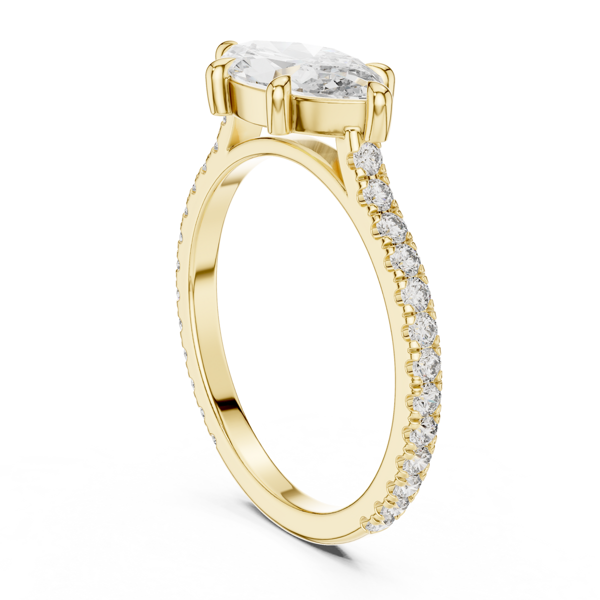 Gold 1Ct Solitaire Pave Band Marquise Lab Grown Diamond Zephia Ring