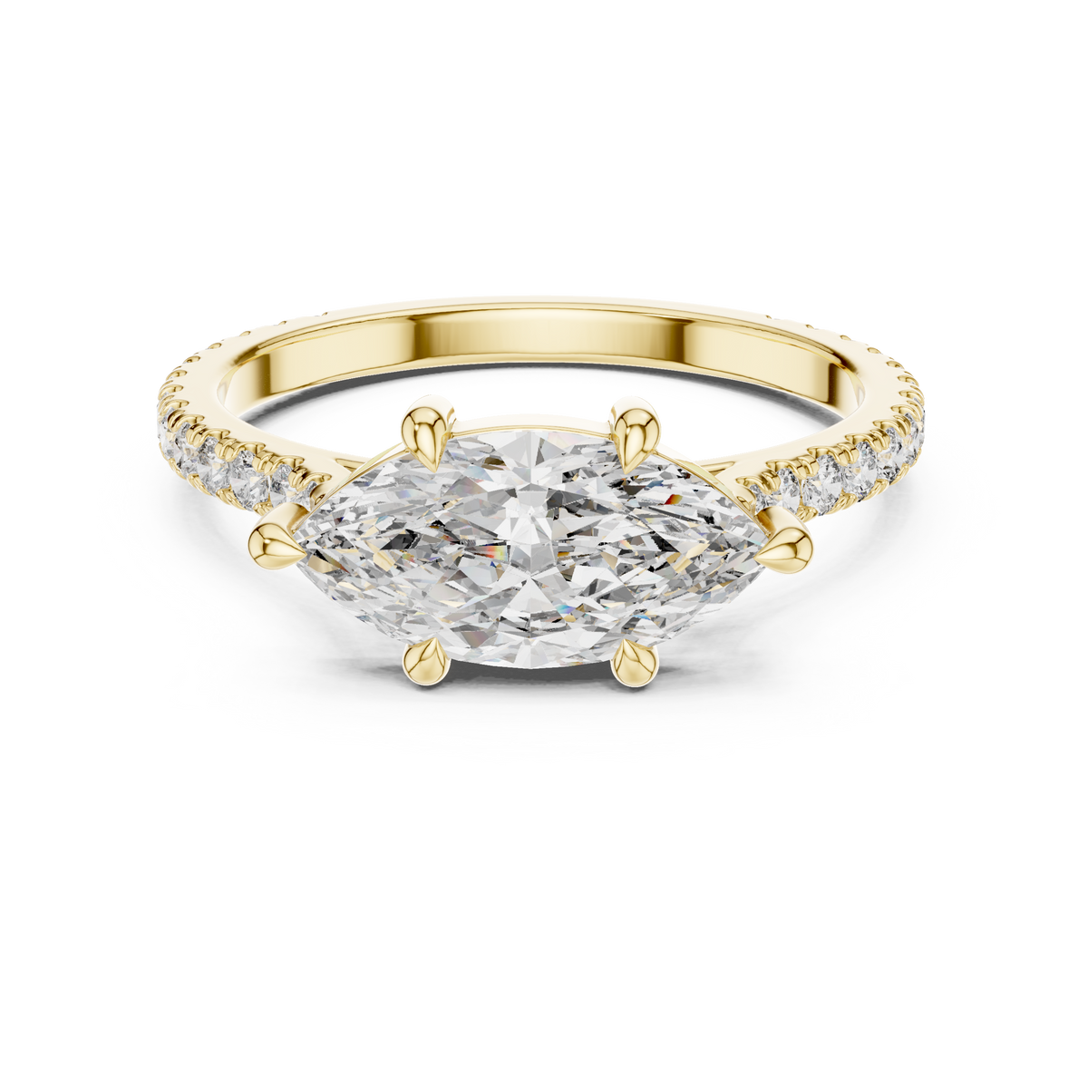 Gold 1Ct Solitaire Pave Band Marquise Lab Grown Diamond Zephia Ring
