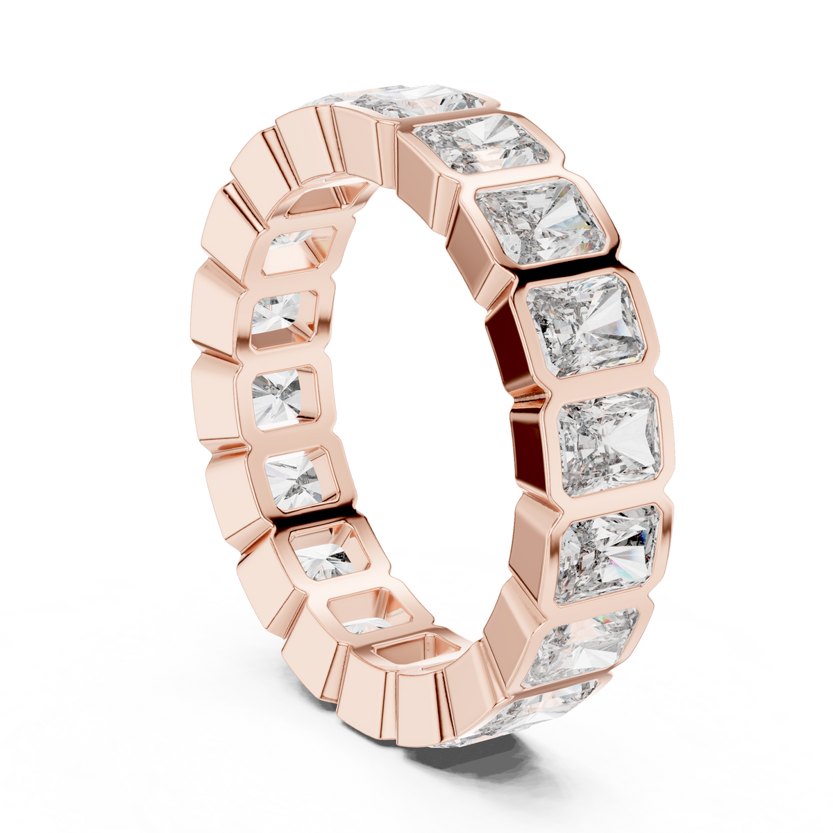 Gold 3Ct Bezel Eternity Radiant Lab Grown Diamond Klyne Ring