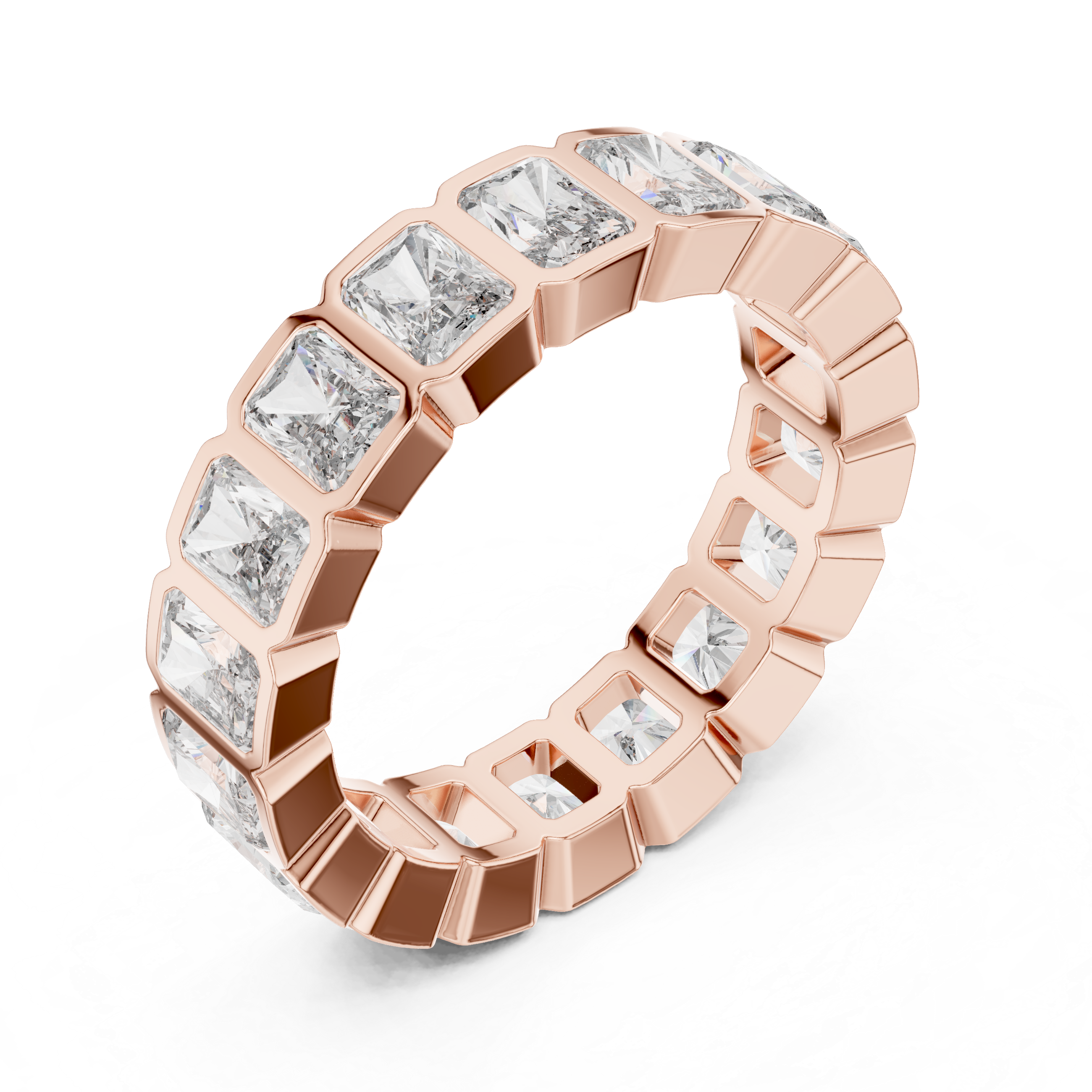 Gold 3Ct Bezel Eternity Radiant Lab Grown Diamond Klyne Ring