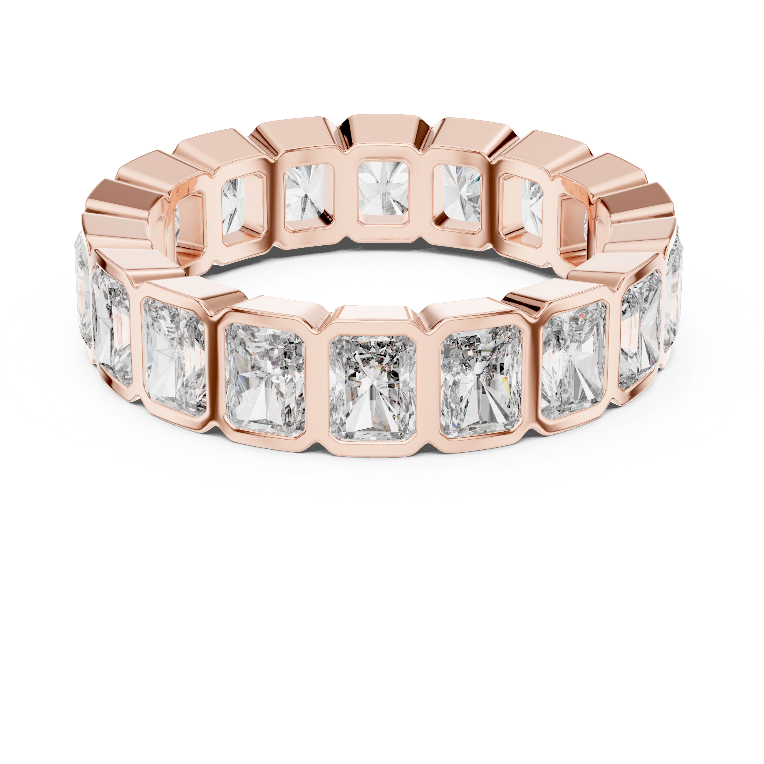 Gold 3Ct Bezel Eternity Radiant Lab Grown Diamond Klyne Ring