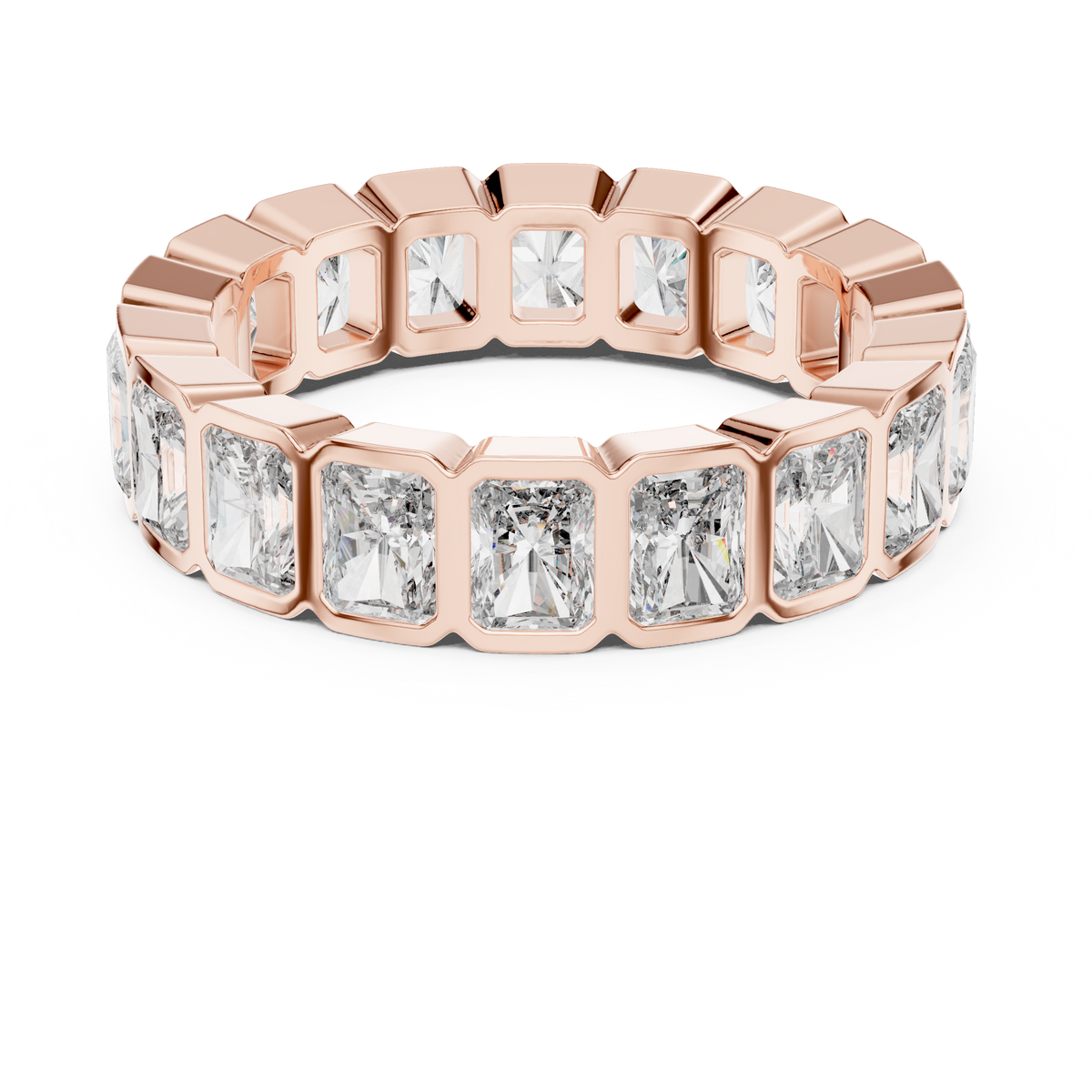 Gold 3Ct Bezel Eternity Radiant Lab Grown Diamond Klyne Ring