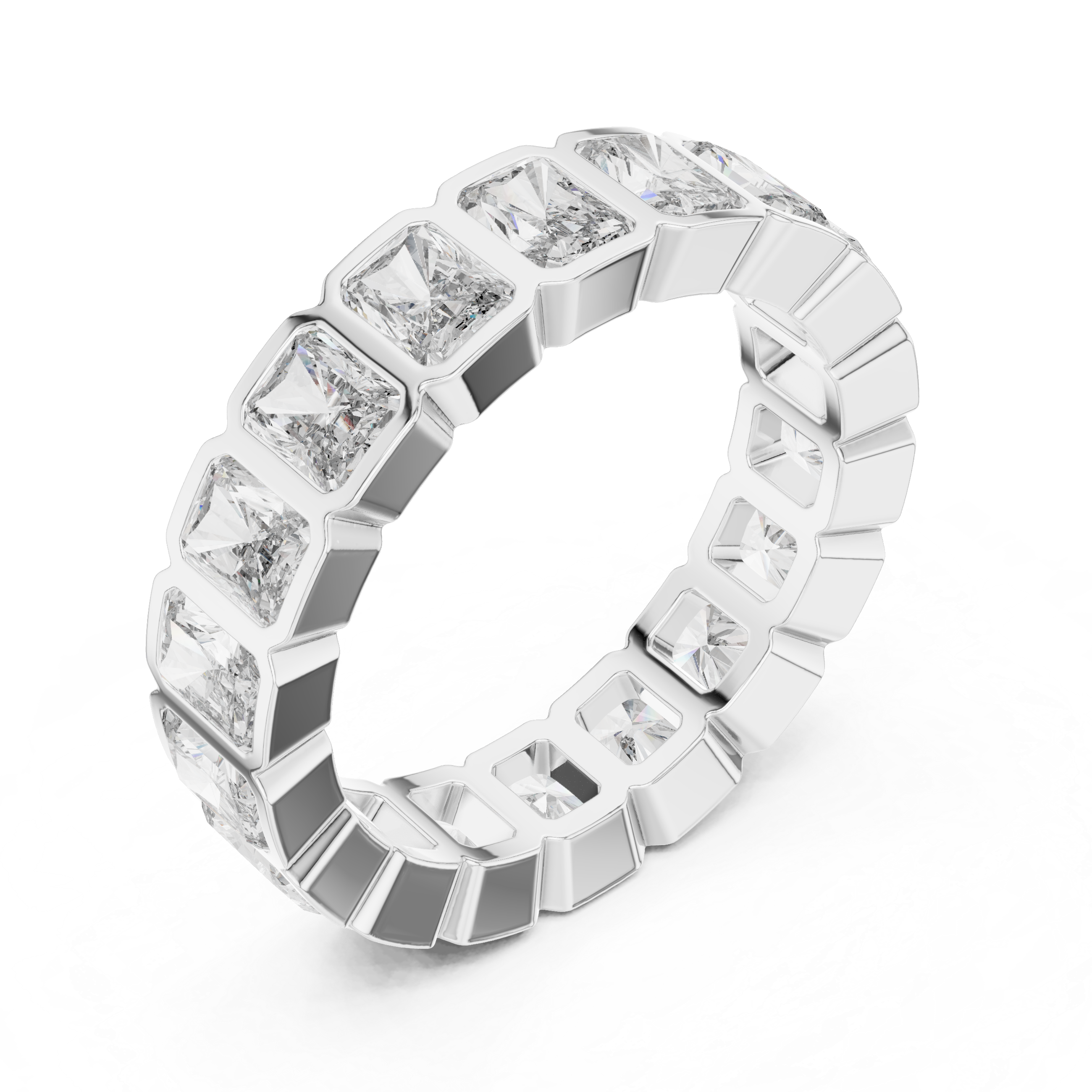Gold 3Ct Bezel Eternity Radiant Lab Grown Diamond Klyne Ring