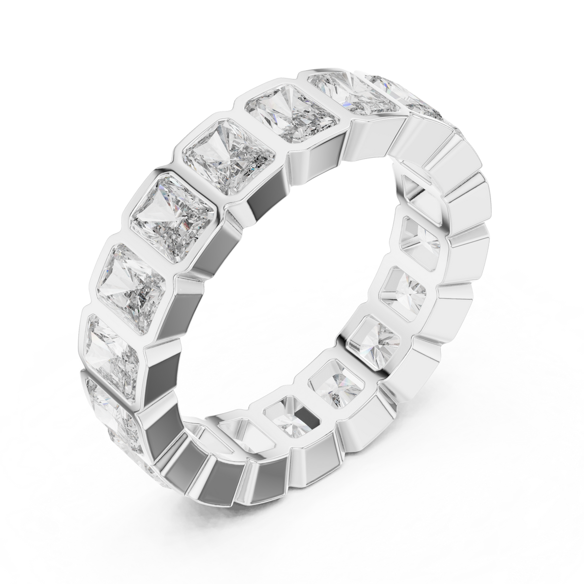 Gold 3Ct Bezel Eternity Radiant Lab Grown Diamond Klyne Ring