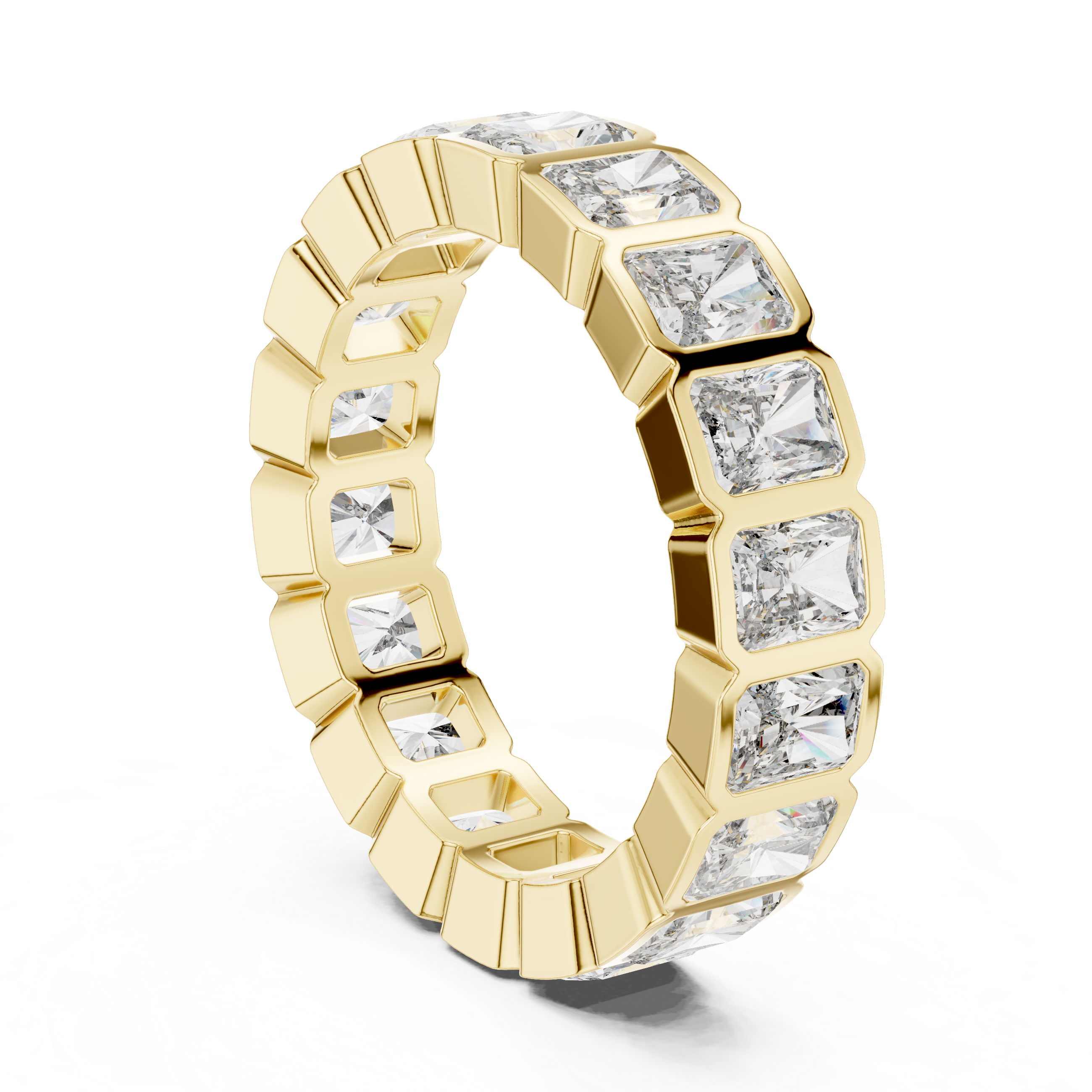 Gold 3Ct Bezel Eternity Radiant Lab Grown Diamond Klyne Ring