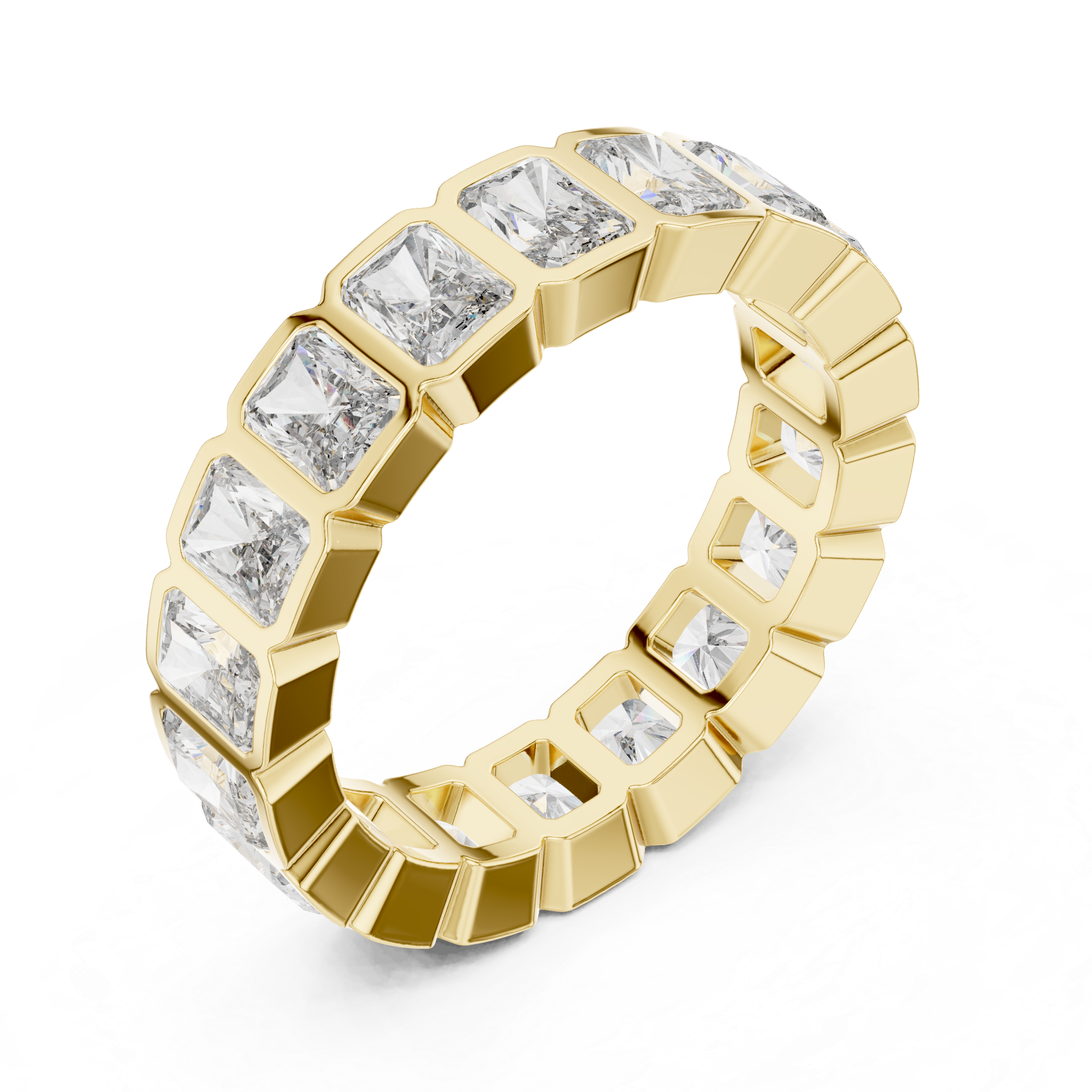 Gold 3Ct Bezel Eternity Radiant Lab Grown Diamond Klyne Ring