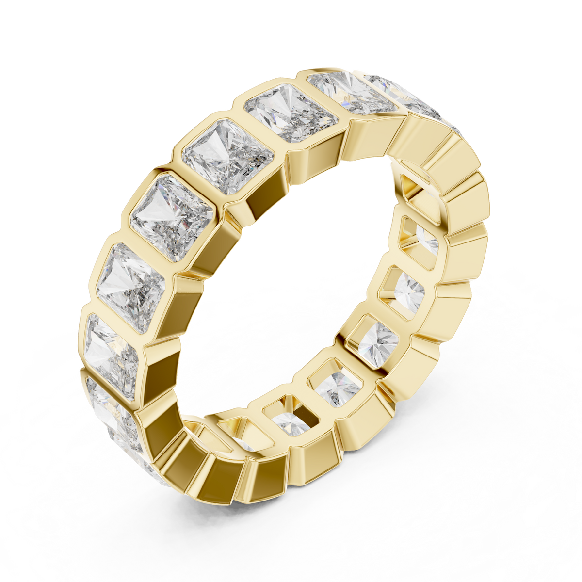 Gold 3Ct Bezel Eternity Radiant Lab Grown Diamond Klyne Ring