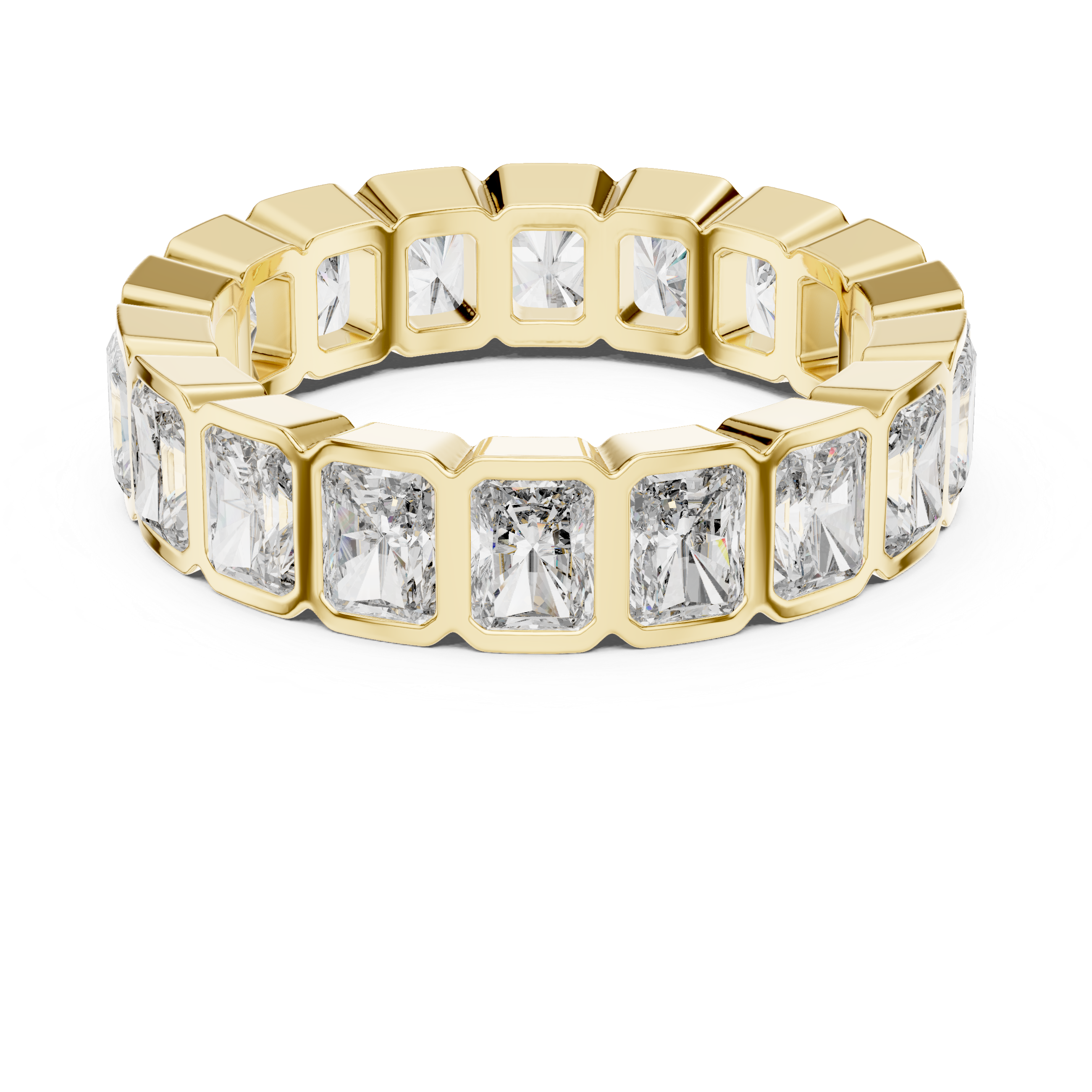 Gold 3Ct Bezel Eternity Radiant Lab Grown Diamond Klyne Ring