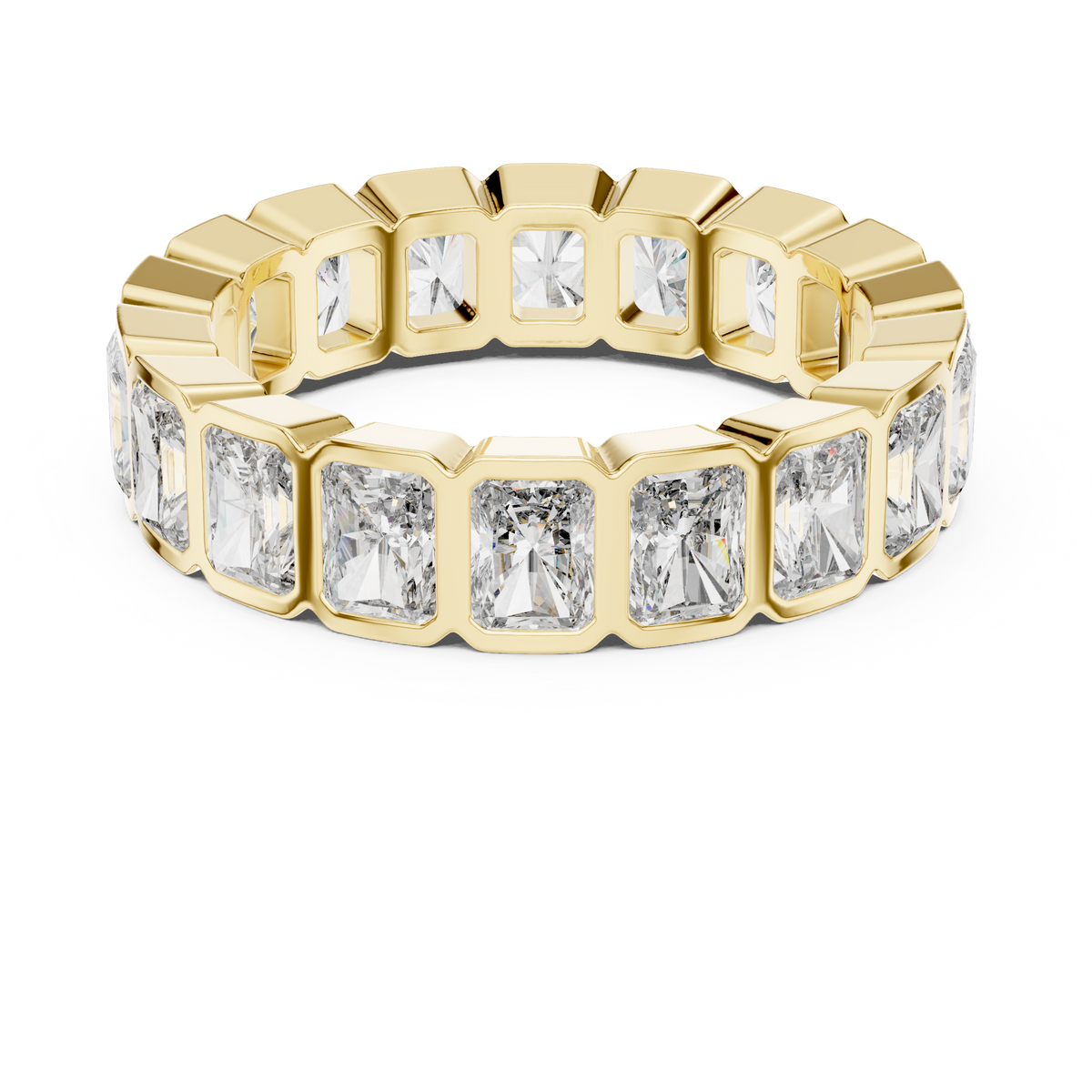 Gold 3Ct Bezel Eternity Radiant Lab Grown Diamond Klyne Ring
