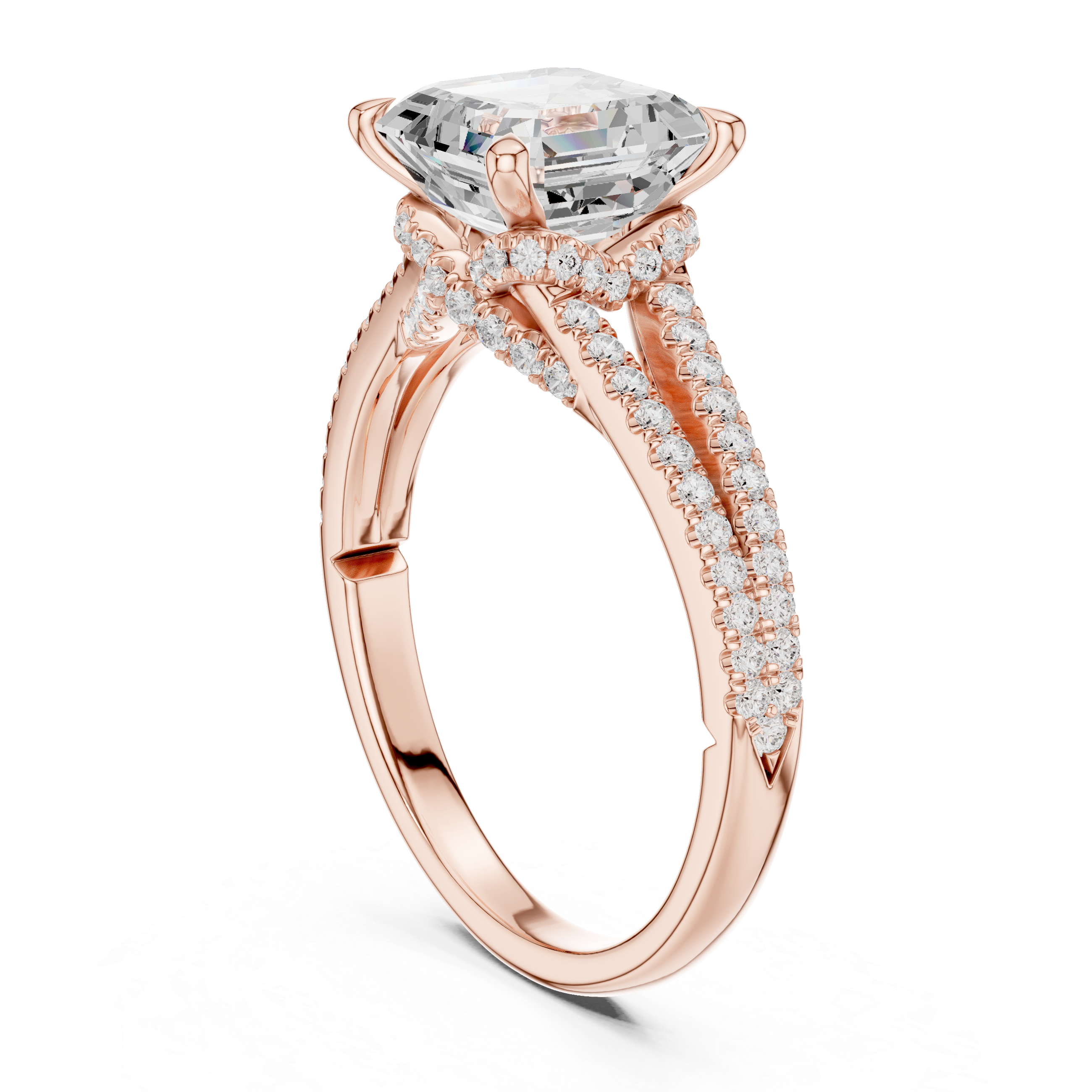 Gold 2 5Ct Asscher Pave Split Shank Lab Grown Diamond Zoraya Ring