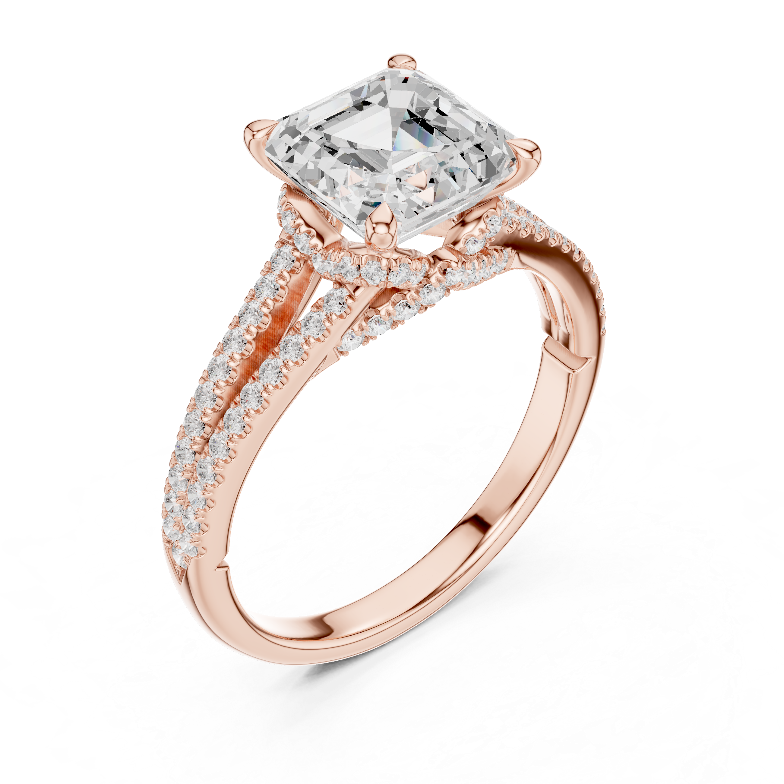 Gold 2 5Ct Asscher Pave Split Shank Lab Grown Diamond Zoraya Ring