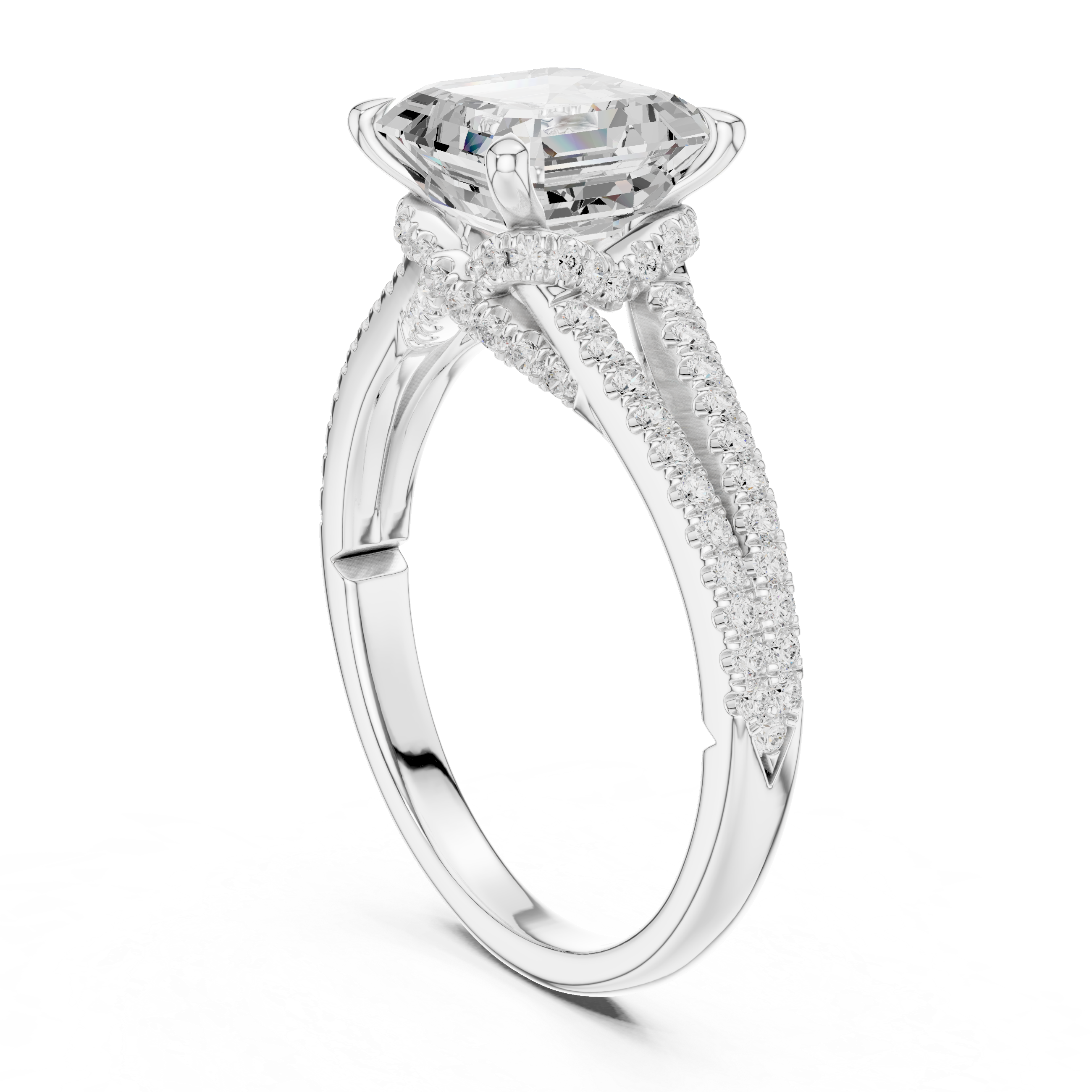 Gold 2 5Ct Asscher Pave Split Shank Lab Grown Diamond Zoraya Ring