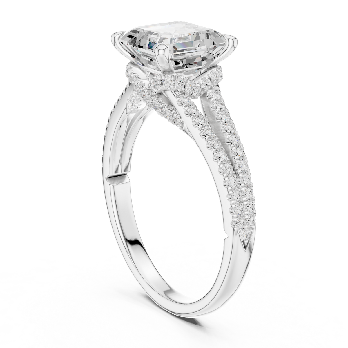 Gold 2 5Ct Asscher Pave Split Shank Lab Grown Diamond Zoraya Ring
