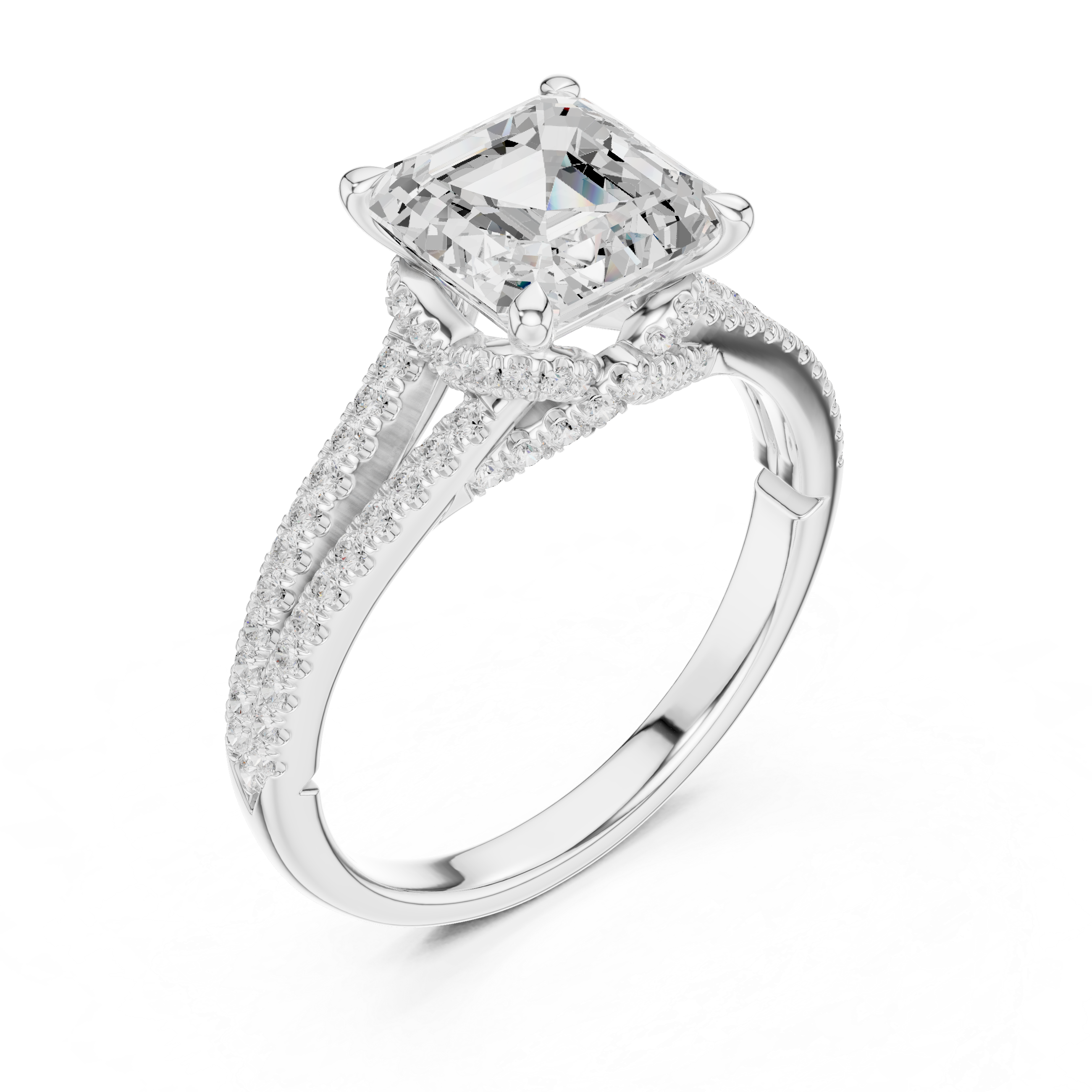 Gold 2 5Ct Asscher Pave Split Shank Lab Grown Diamond Zoraya Ring