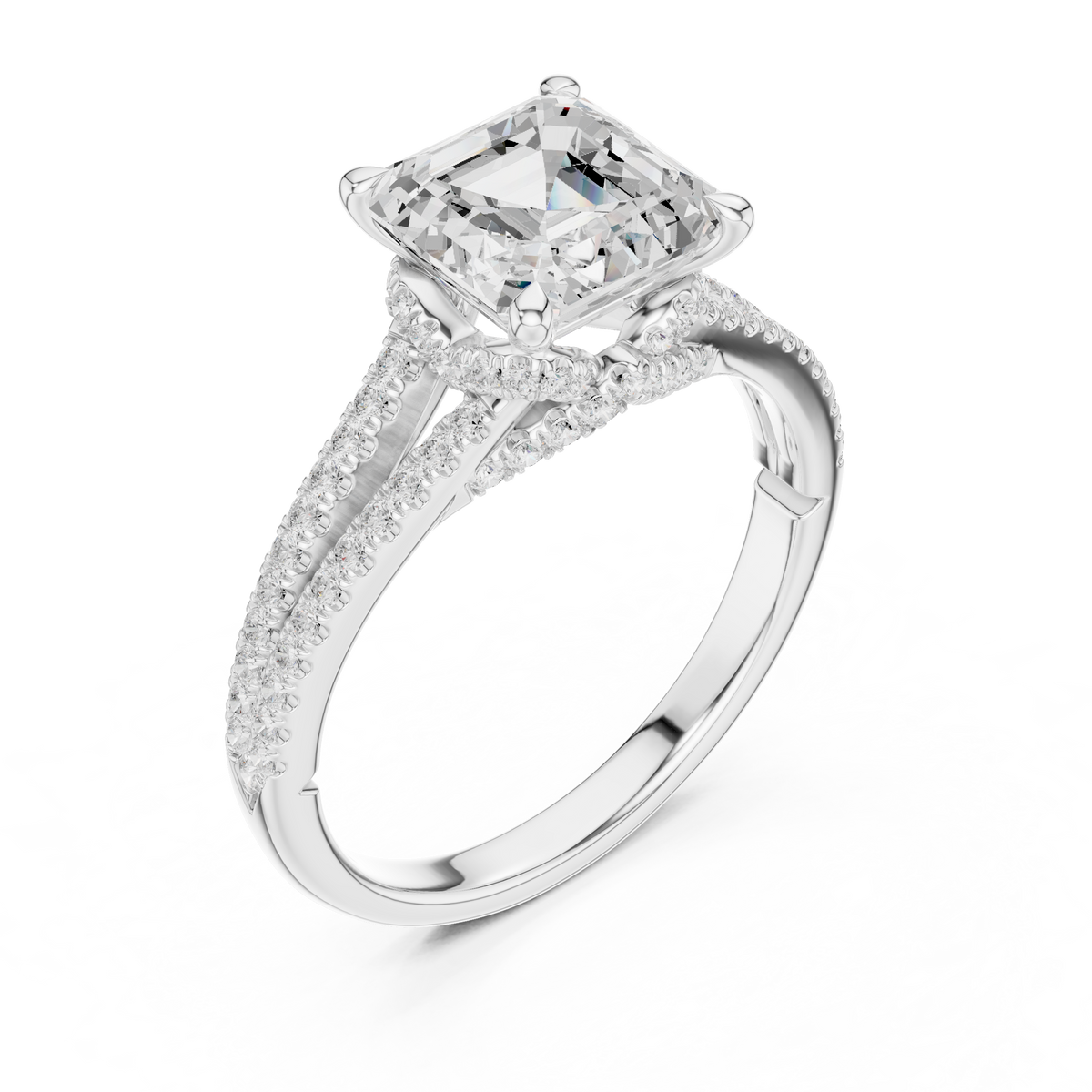 Gold 2 5Ct Asscher Pave Split Shank Lab Grown Diamond Zoraya Ring